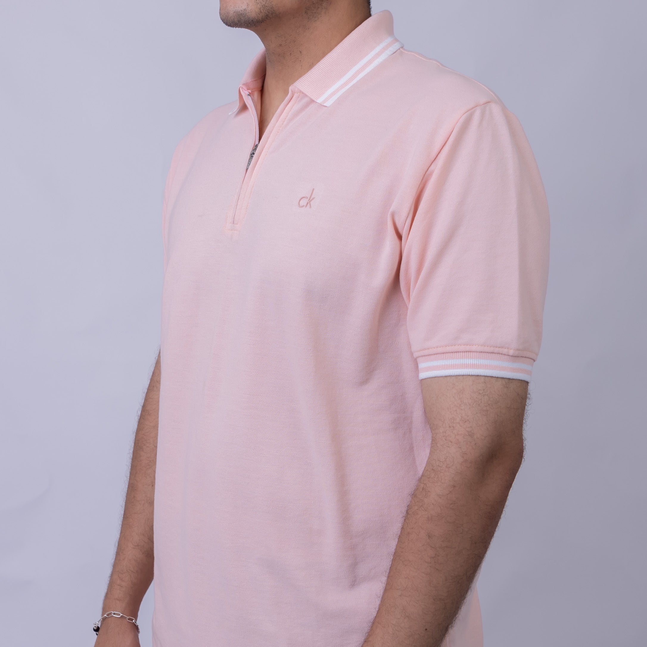 Slim Fit Half-Zip Cotton Men's Polo T-Shirt
