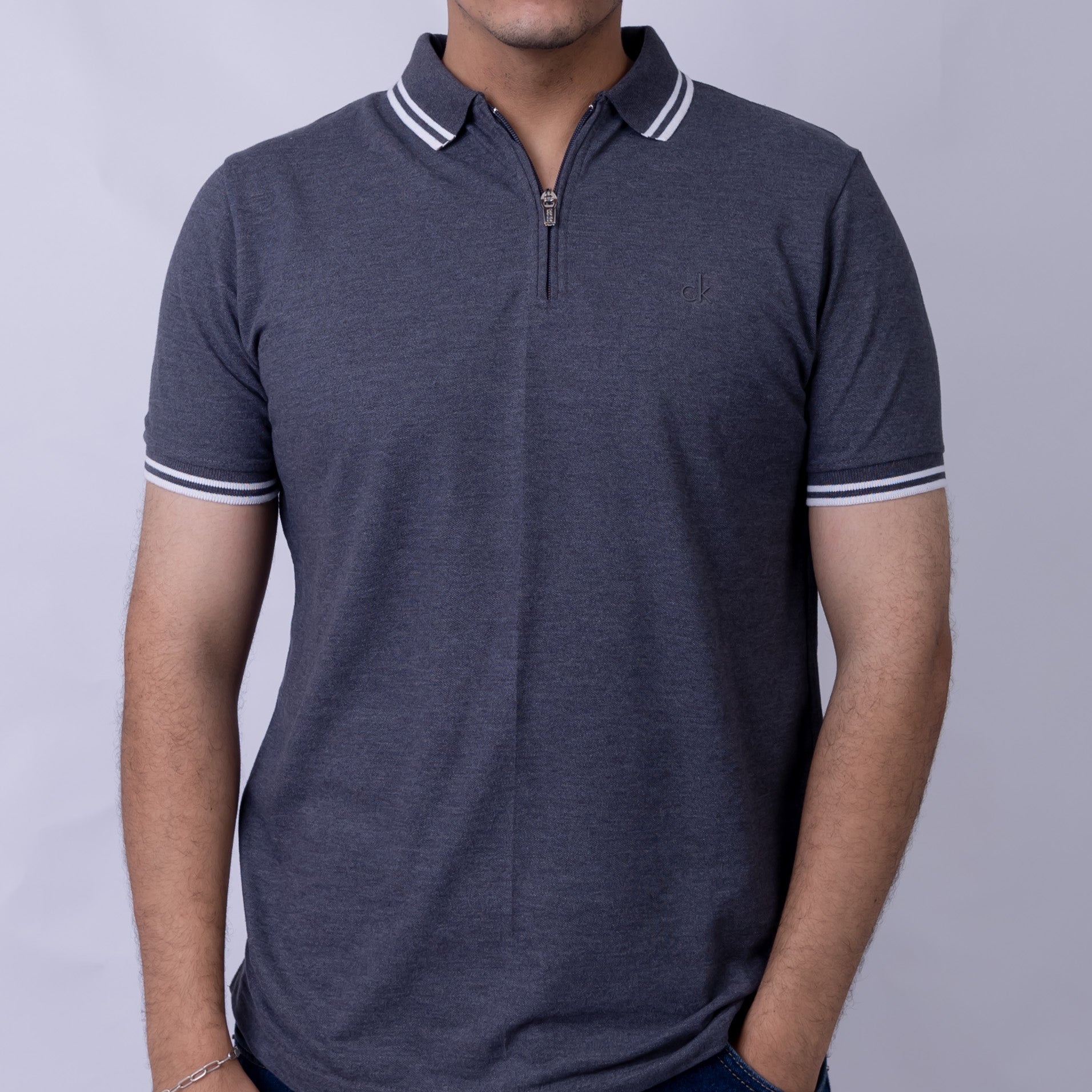 Slim Fit Half-Zip Cotton Men's Polo T-Shirt