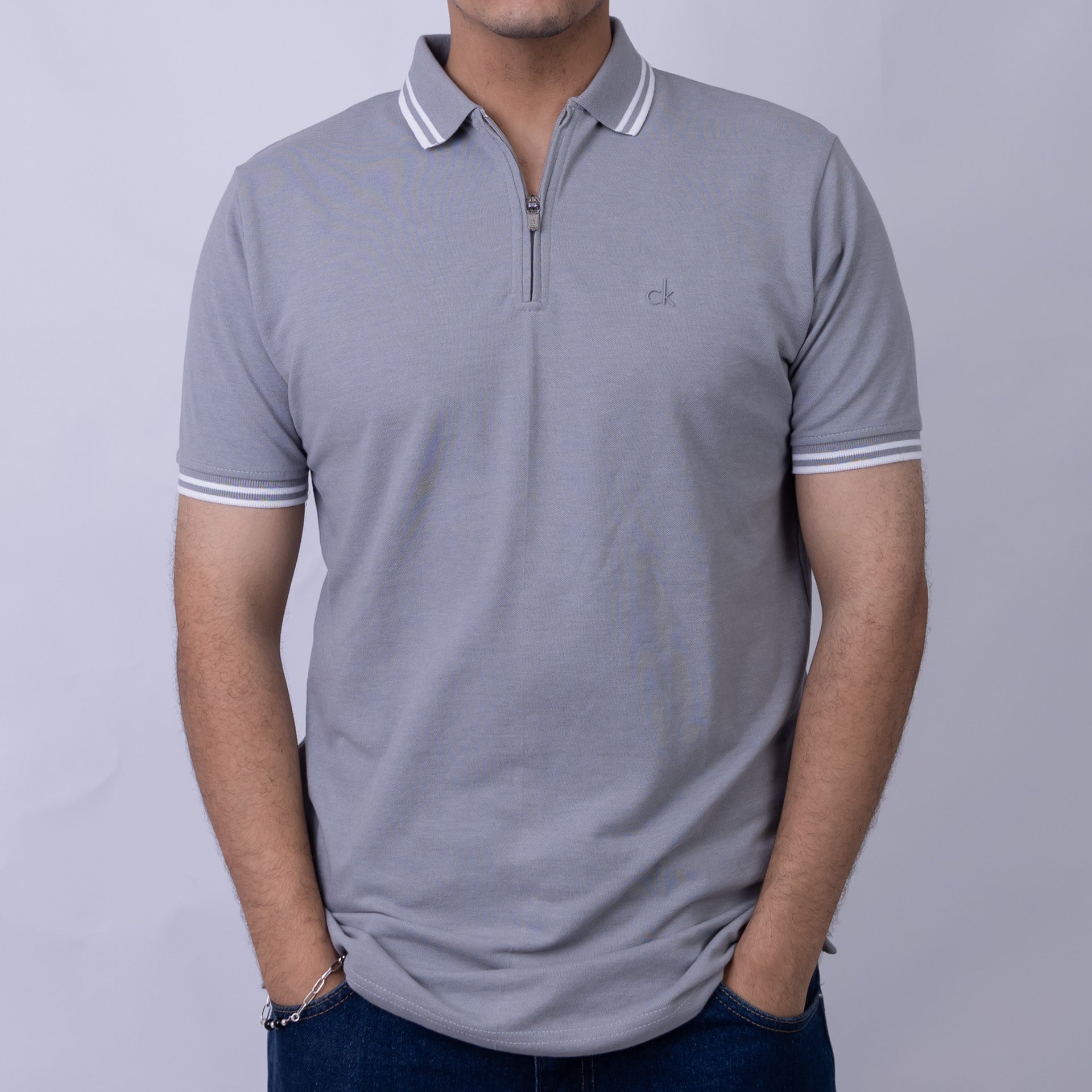 Slim Fit Half-Zip Cotton Men's Polo T-Shirt