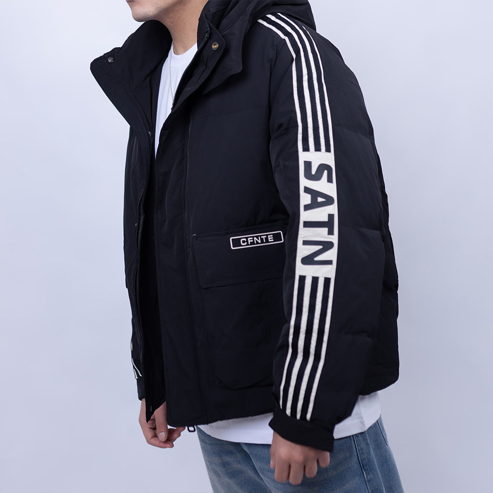 Relaxed Fit Waterproof Jacket for Men | Hooded Stripe Puffer