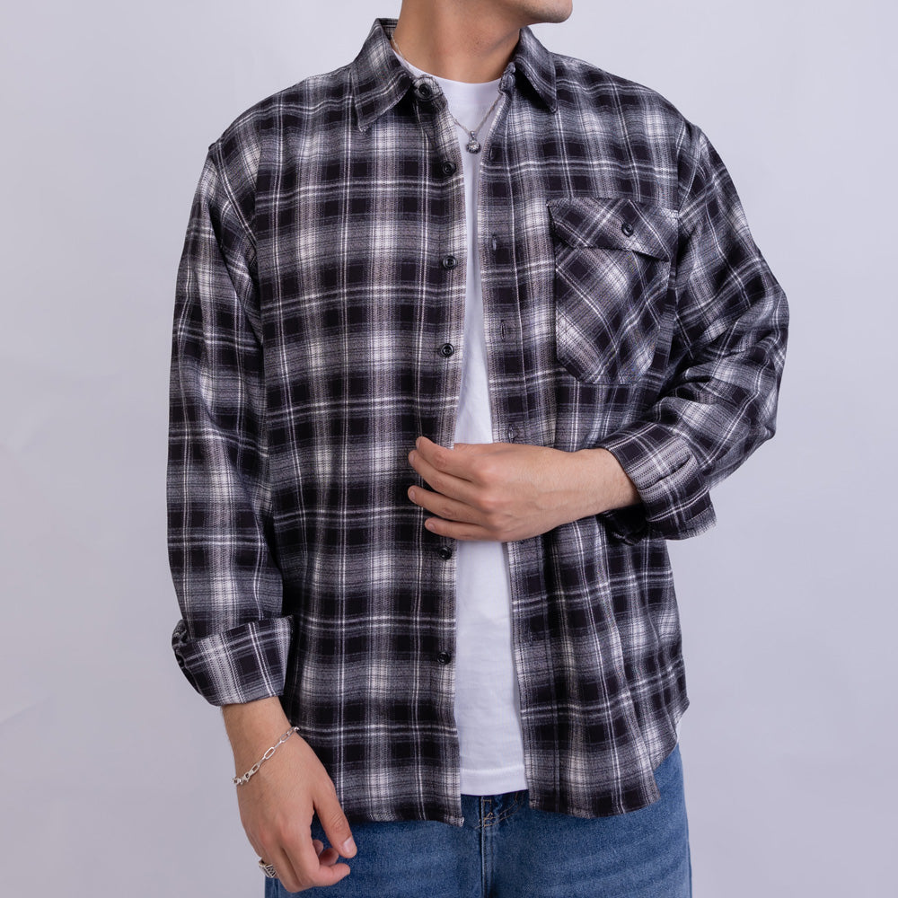 Relaxed Fit Flannel Long Sleeve Shirt for Men