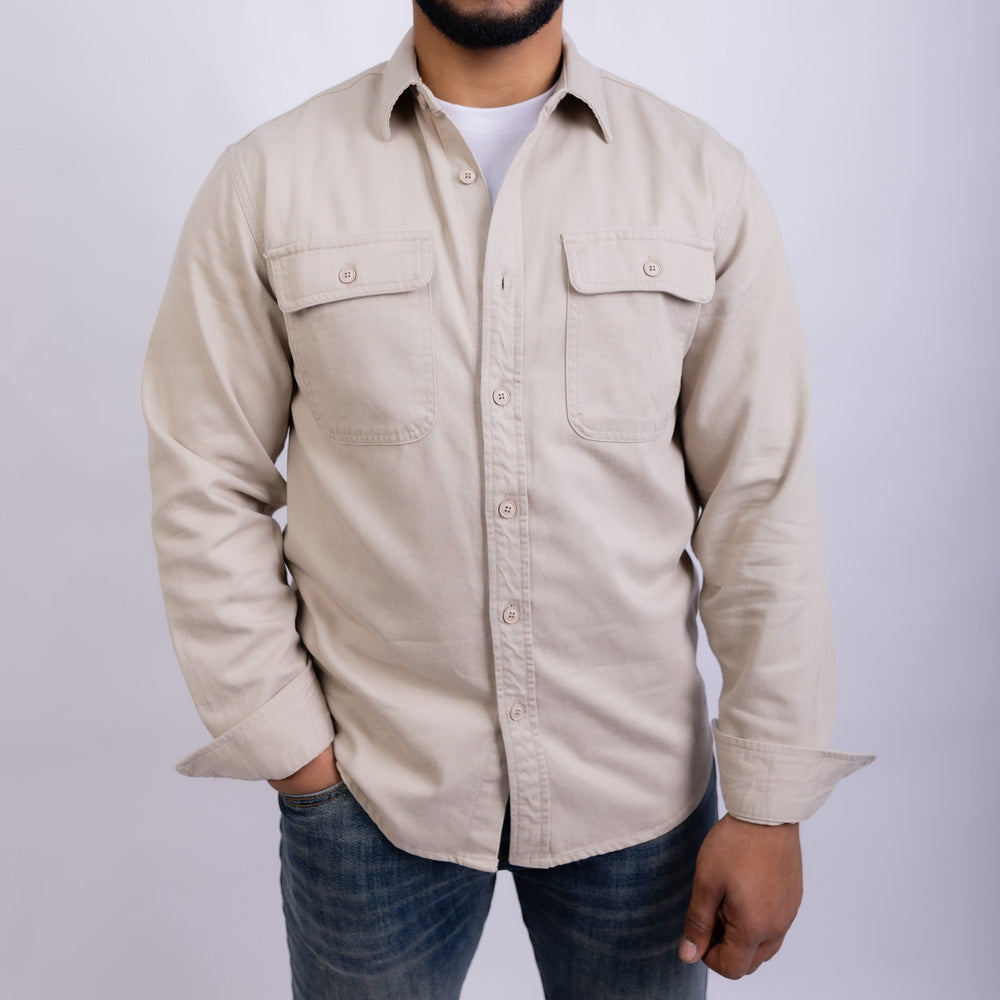 Relaxed Fit Gabardine Long Sleeve Shirt for Men