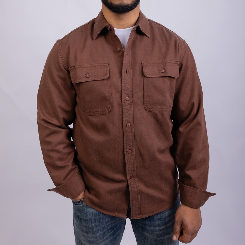 Relaxed Fit Gabardine Long Sleeve Shirt for Men