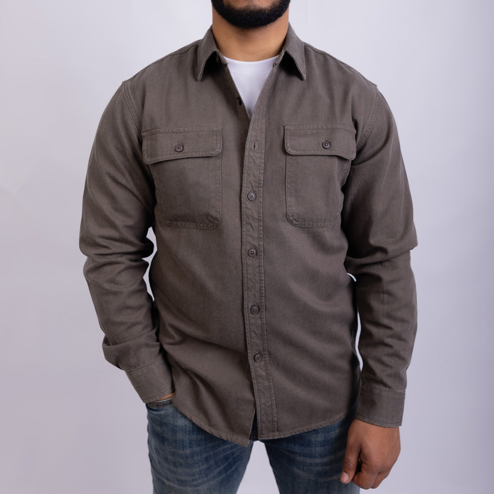 Relaxed Fit Gabardine Long Sleeve Shirt for Men