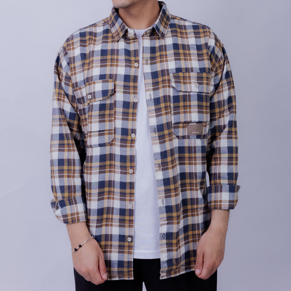 Relaxed Fit Flannel Long Sleeve Shirt for Men