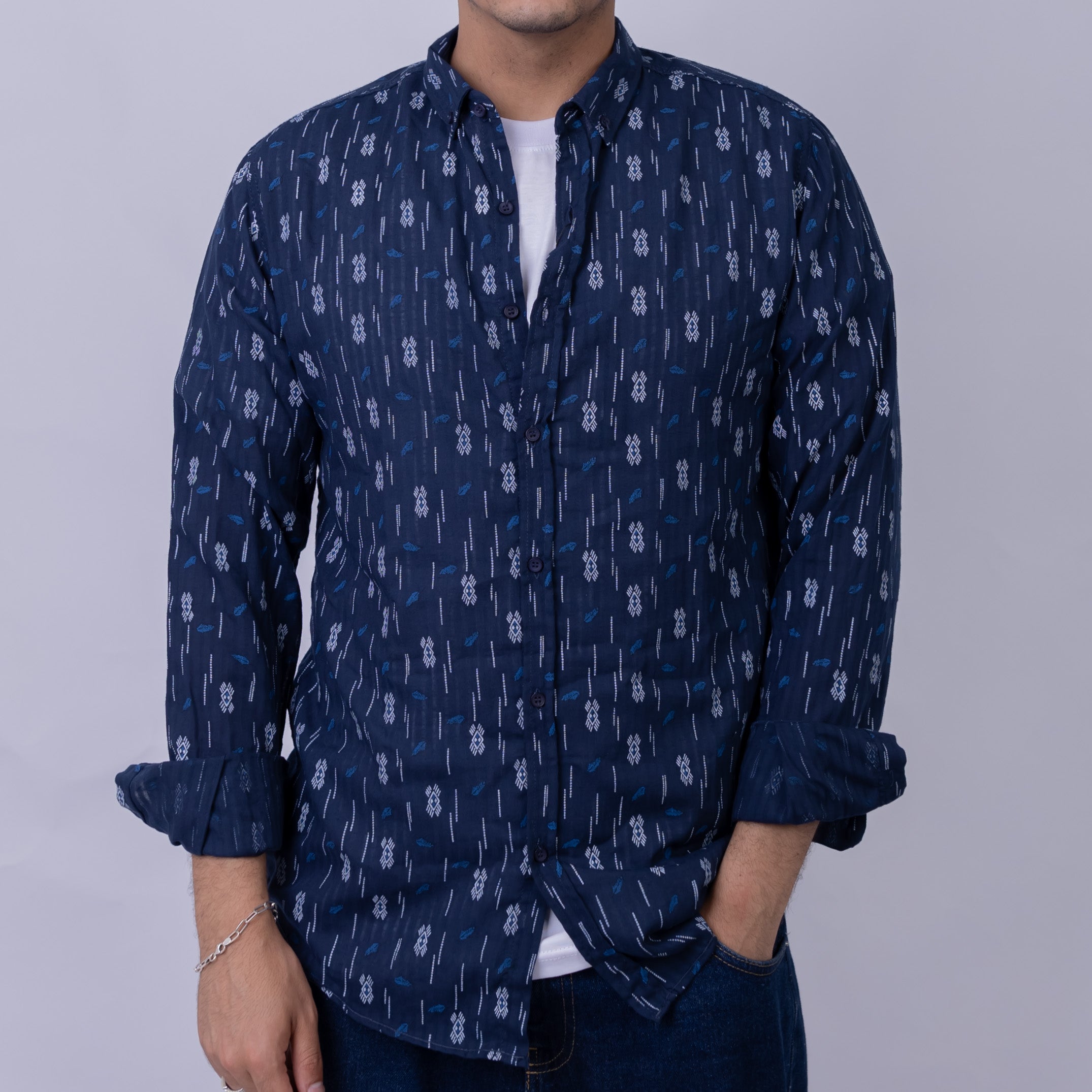 Regular Fit Poplin Printed Long Sleeve Shirt for Men