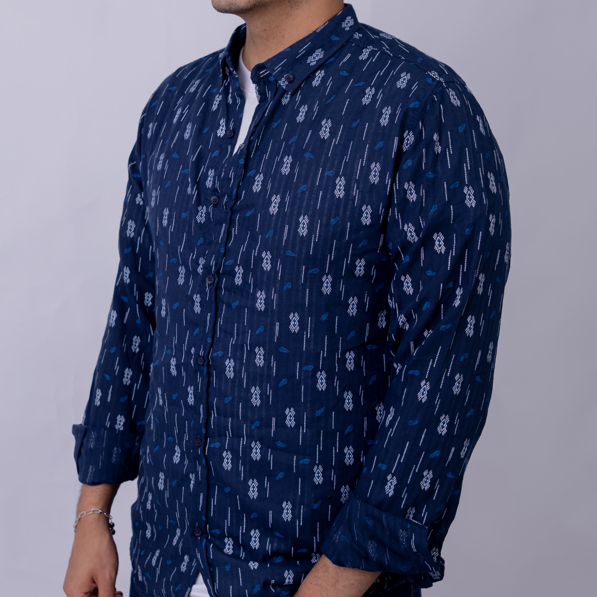 Regular Fit Poplin Printed Long Sleeve Shirt for Men