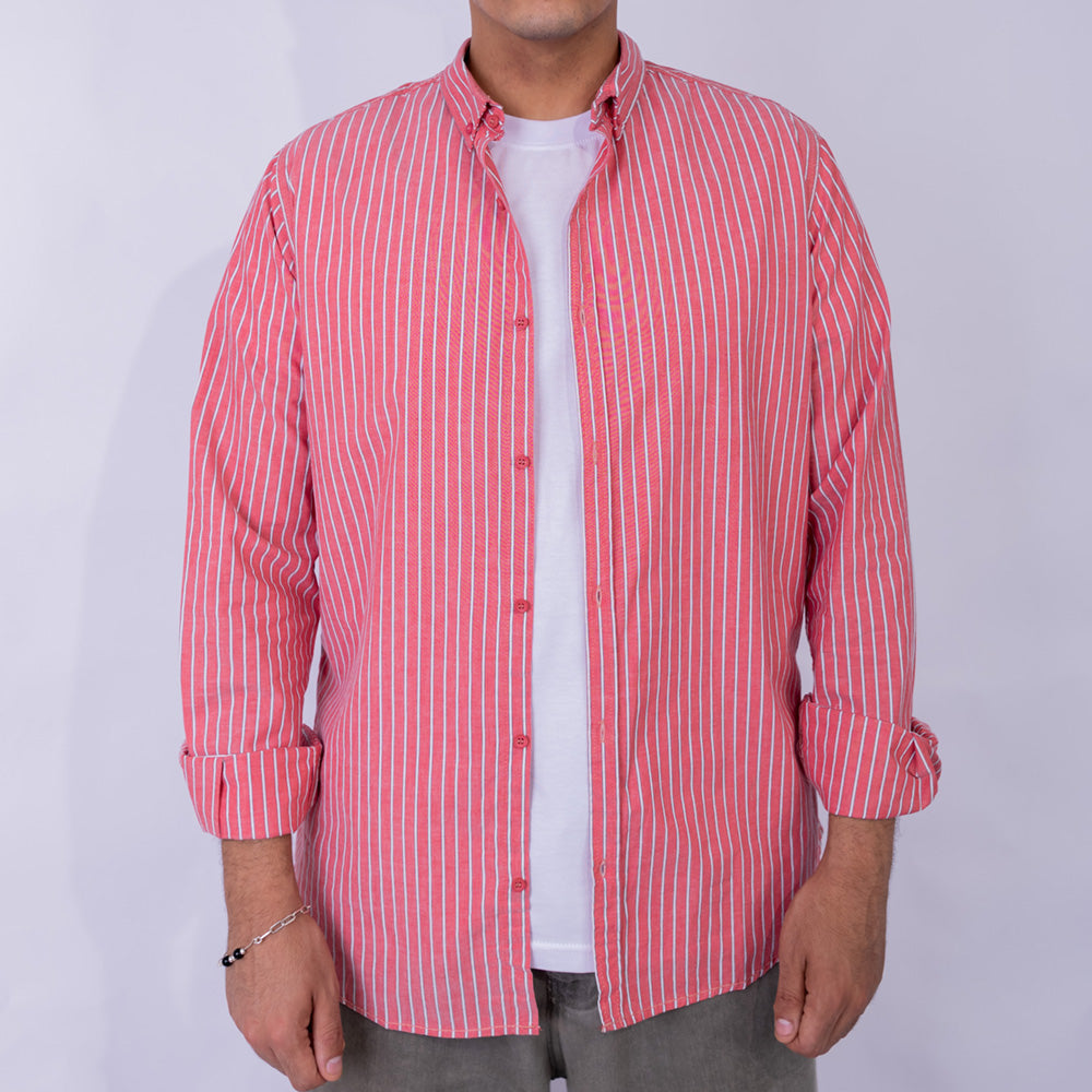 قميص رجالي Regular Fit قطن كم طويل مخطط