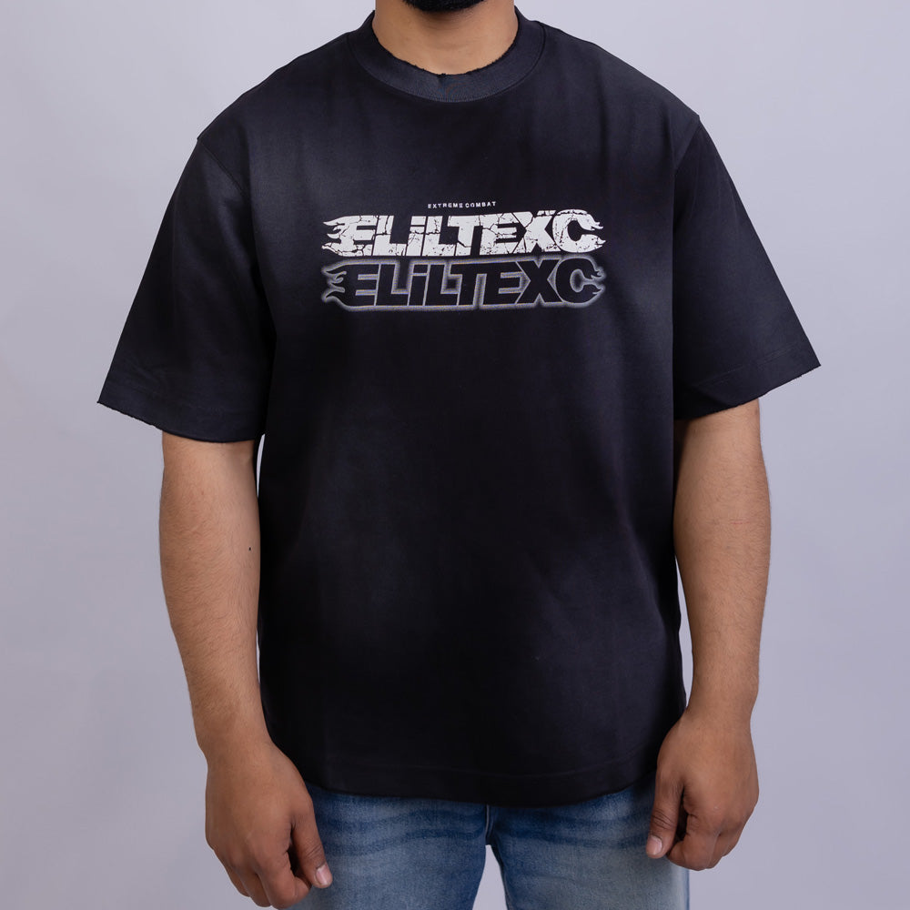 Oversized Men's Cotton Chest Graphic Print Round Neck T-Shirt