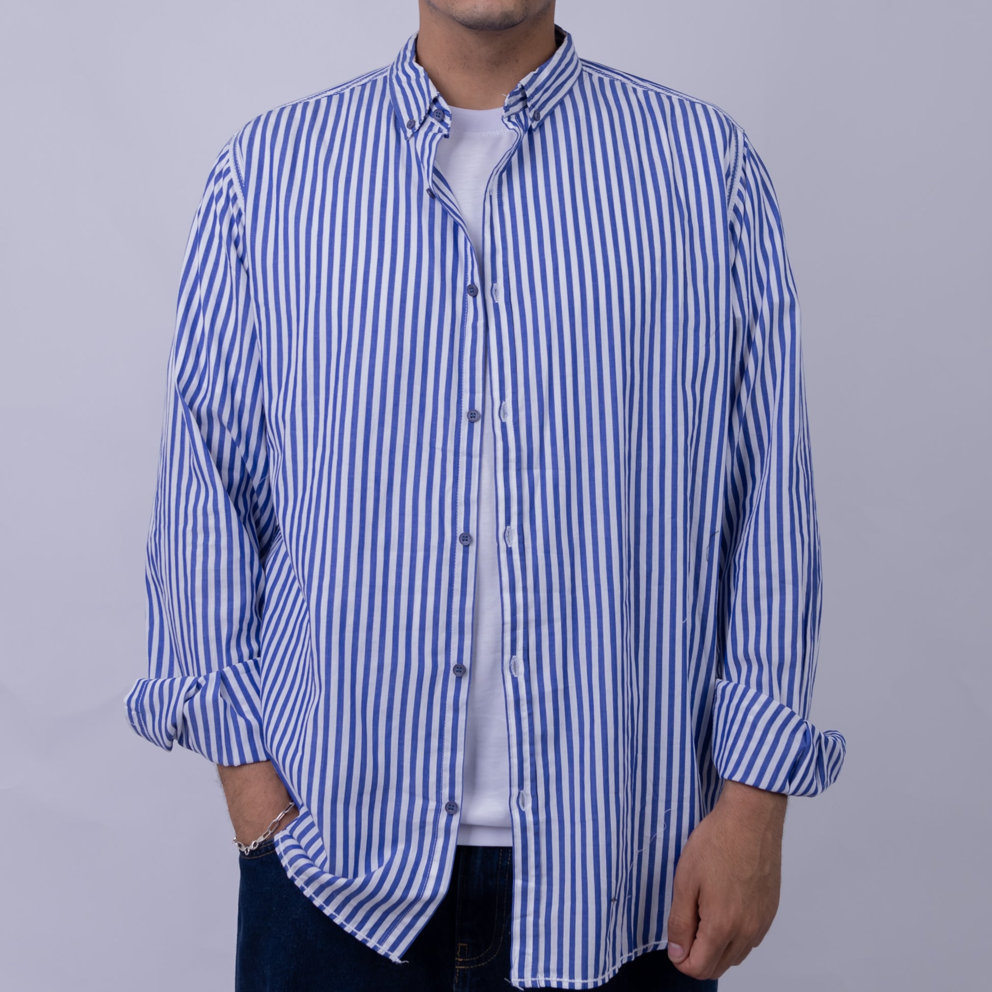 Relaxed Fit Poplin Long Sleeve Shirt for Men