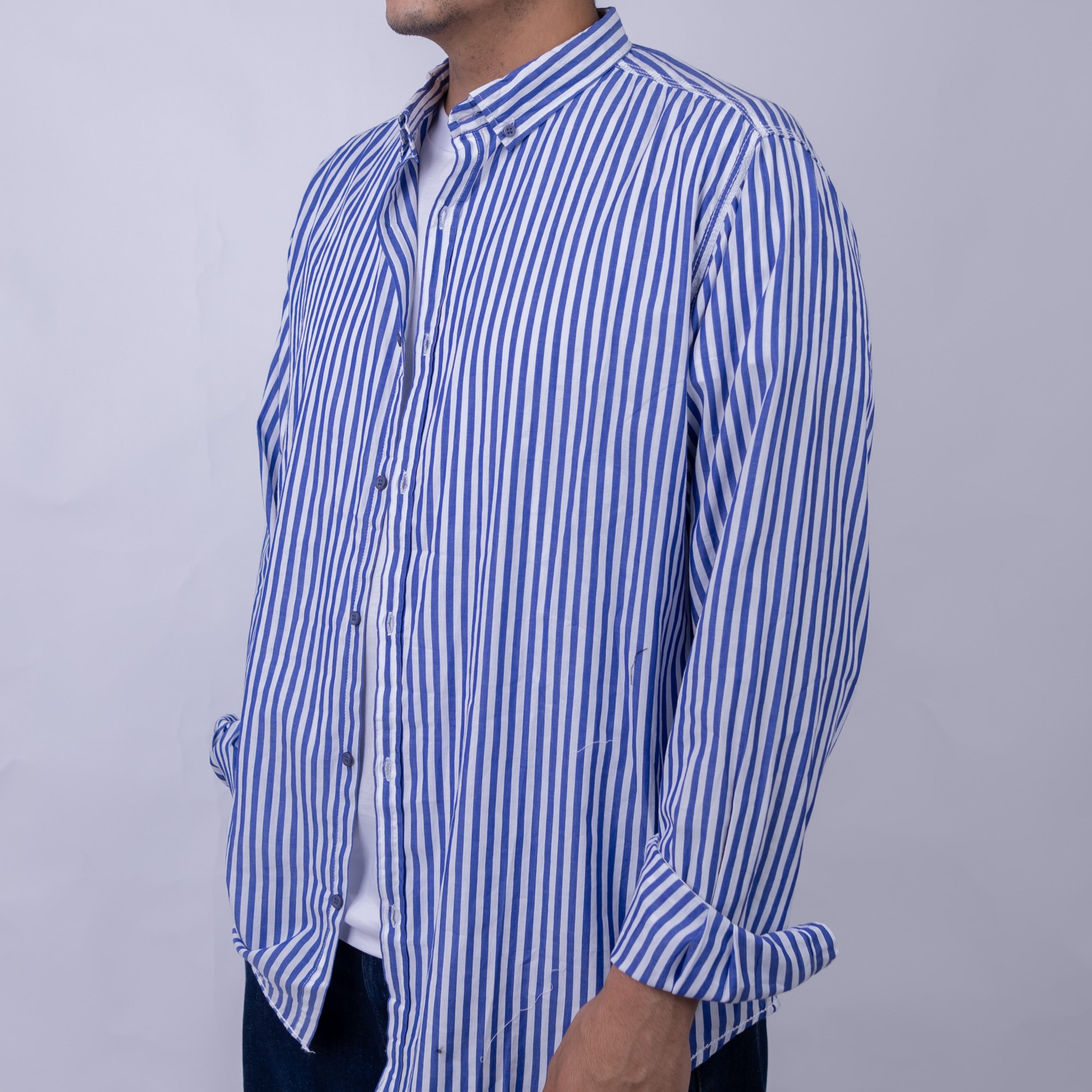 Relaxed Fit Poplin Long Sleeve Shirt for Men