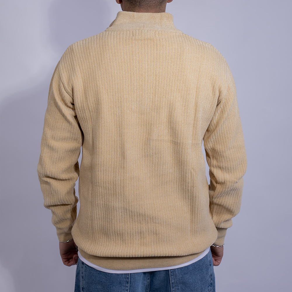Relaxed Fit Ribbed Knit Quarter-Zip Sweater for Men | Stand Collar