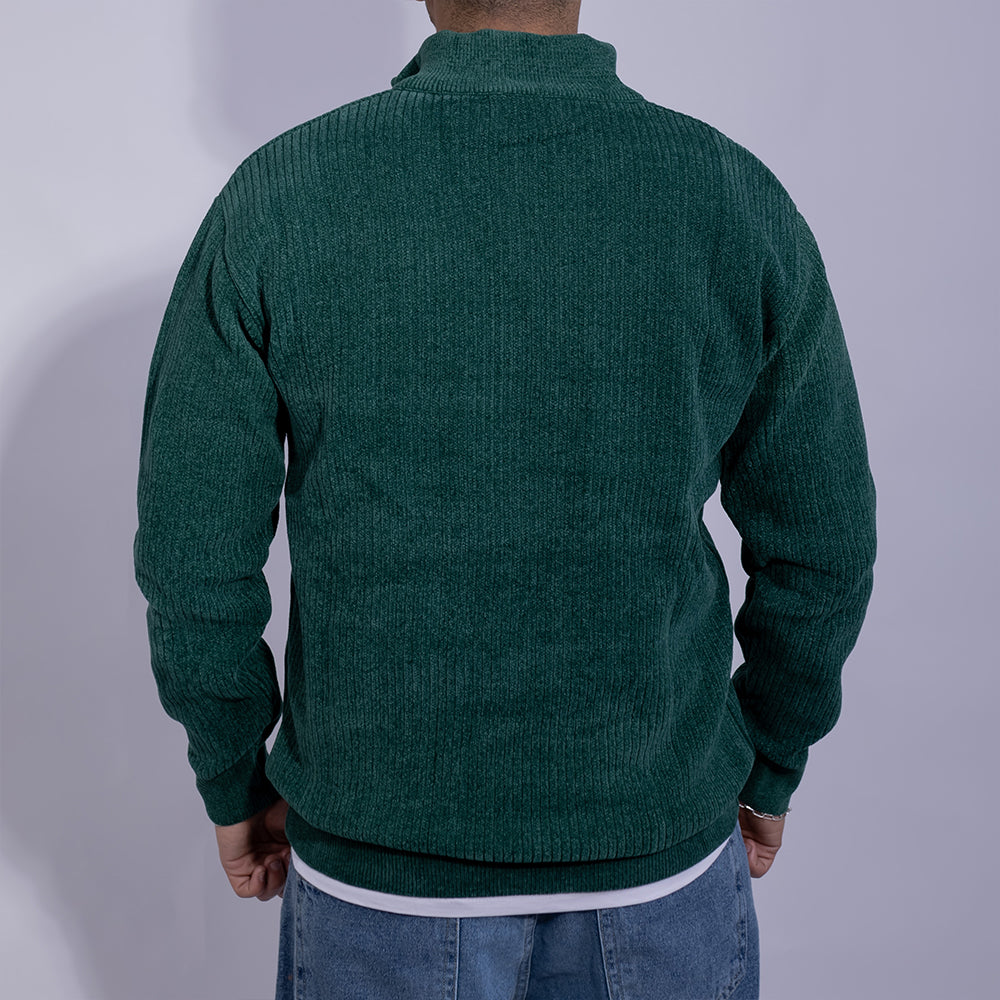 Relaxed Fit Ribbed Knit Quarter-Zip Sweater for Men | Stand Collar