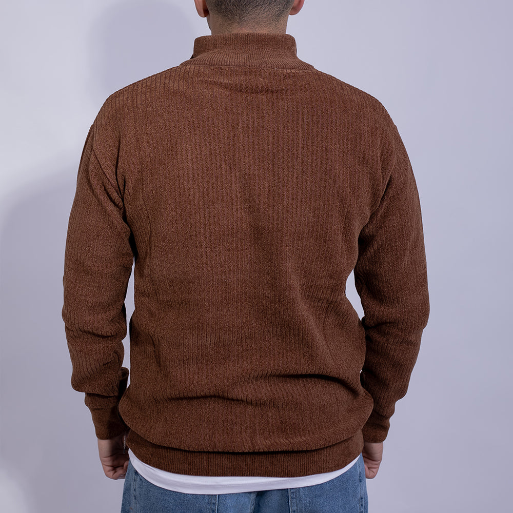 Relaxed Fit Ribbed Knit Quarter-Zip Sweater for Men | Stand Collar