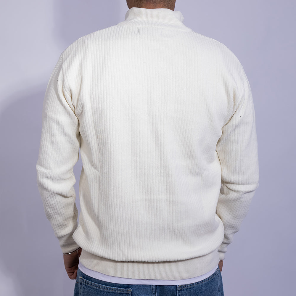 Relaxed Fit Ribbed Knit Quarter-Zip Sweater for Men | Stand Collar