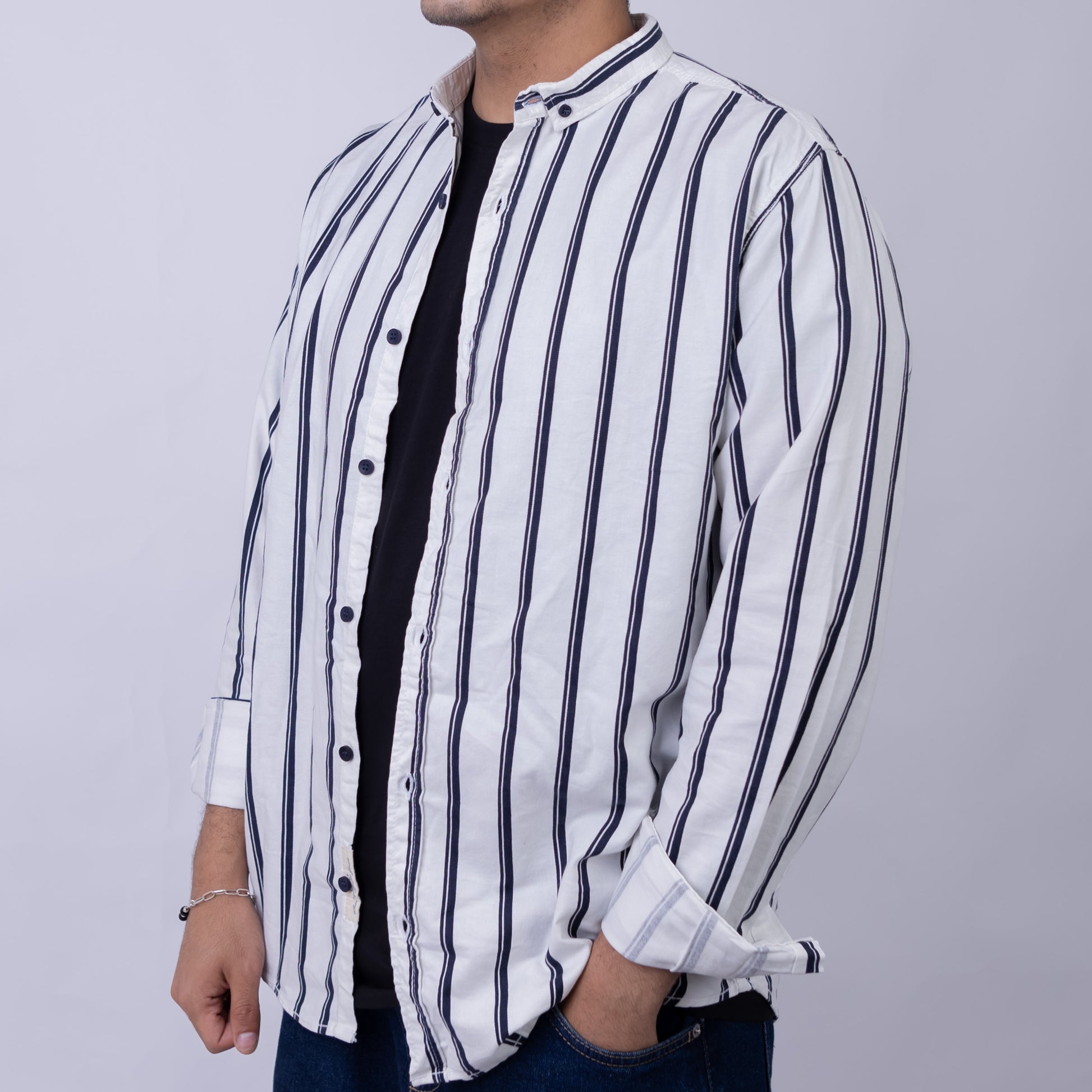 Relaxed Fit Cotton Long Sleeve Shirt for Men