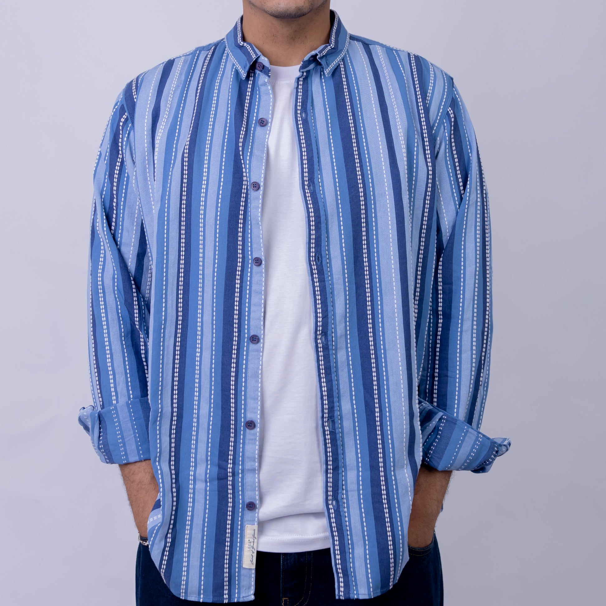 Relaxed Fit Cotton Long Sleeve Shirt for Men