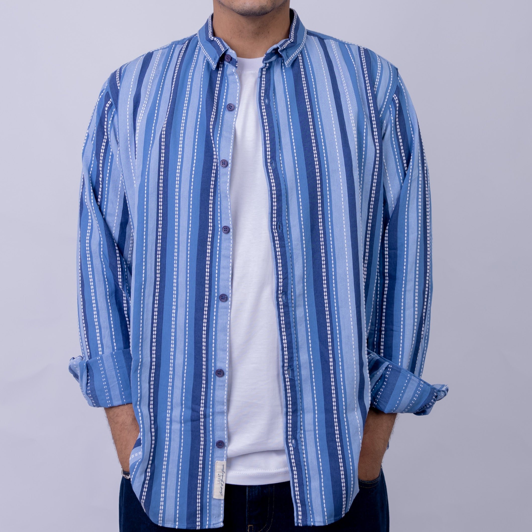 Relaxed Fit Cotton Long Sleeve Shirt for Men