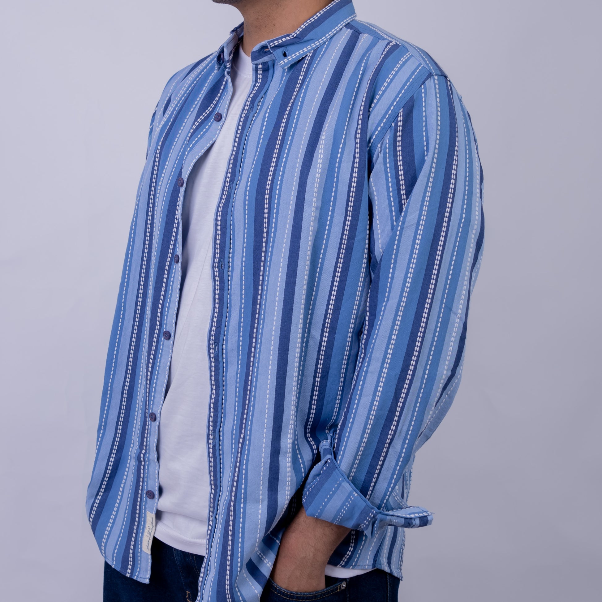 Relaxed Fit Cotton Long Sleeve Shirt for Men