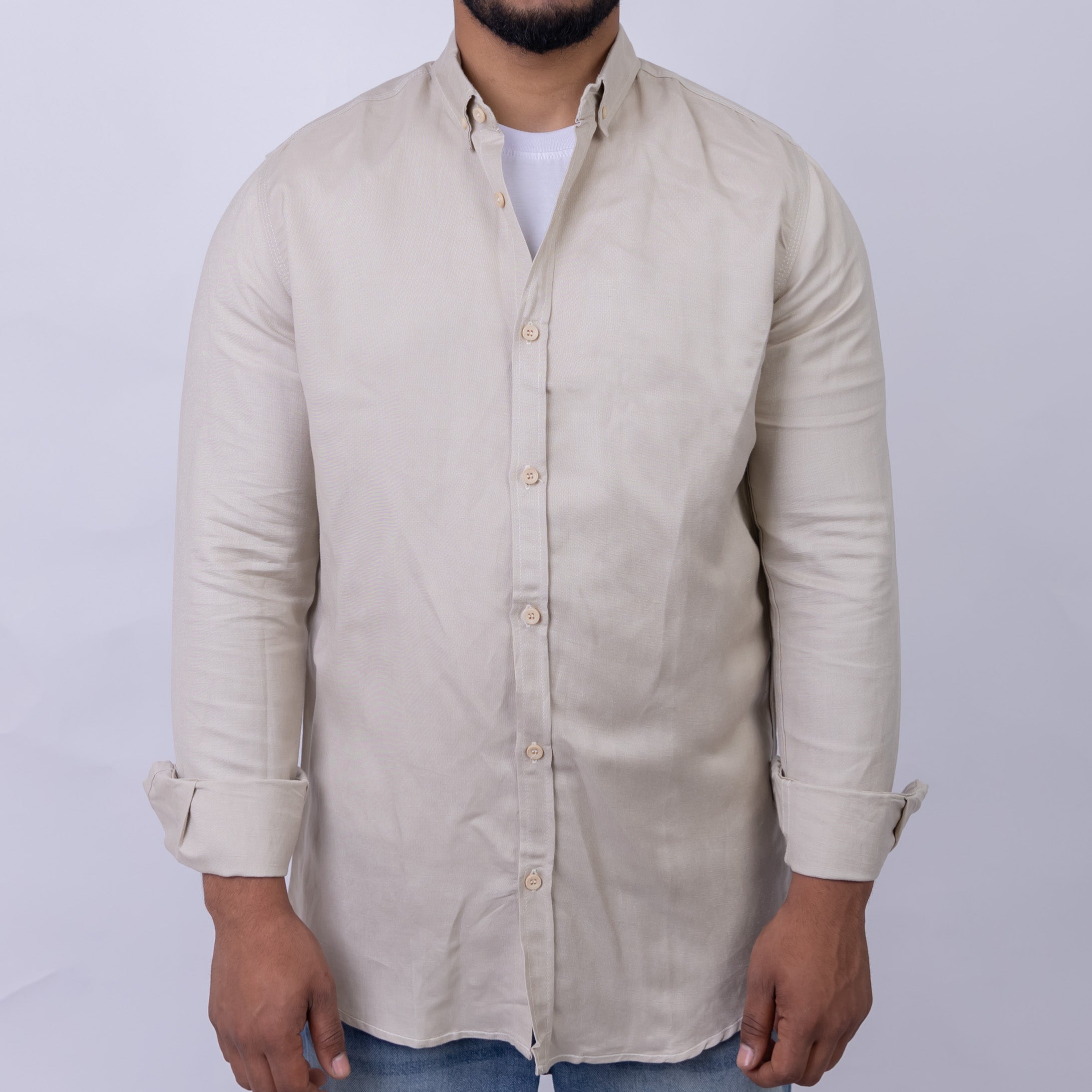 Relaxed Fit Linen Long Sleeve Shirt for Men