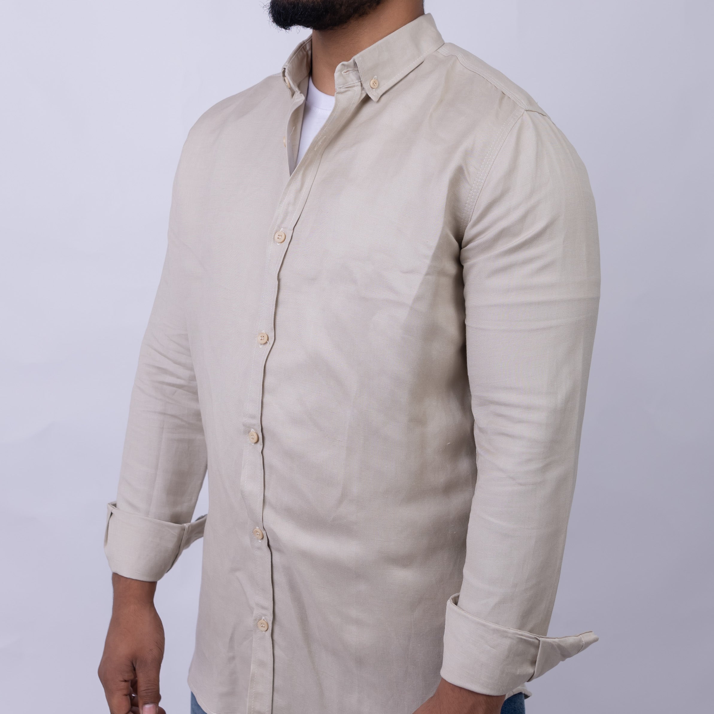 Relaxed Fit Linen Long Sleeve Shirt for Men