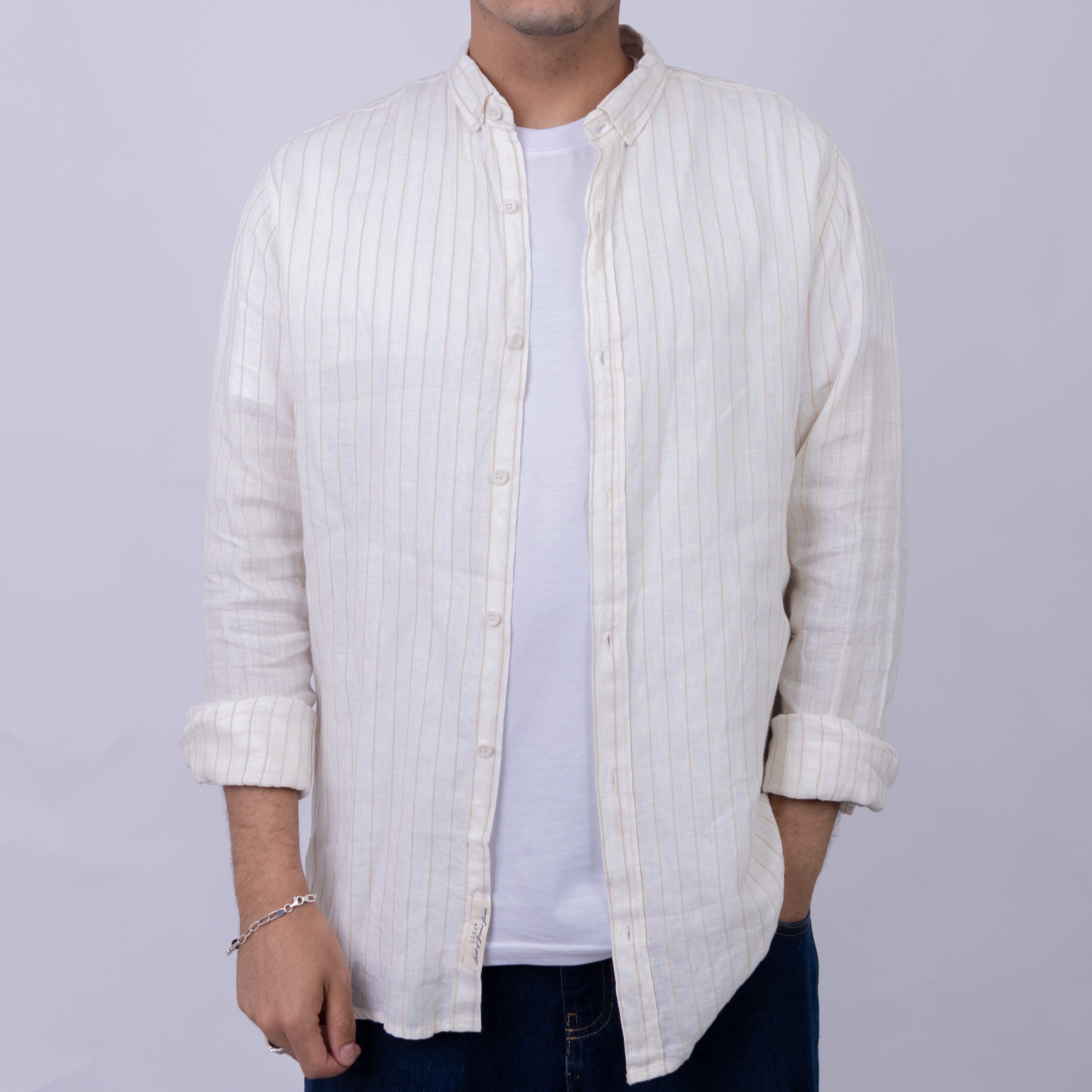 Relaxed Fit Linen Long Sleeve Shirt for Men