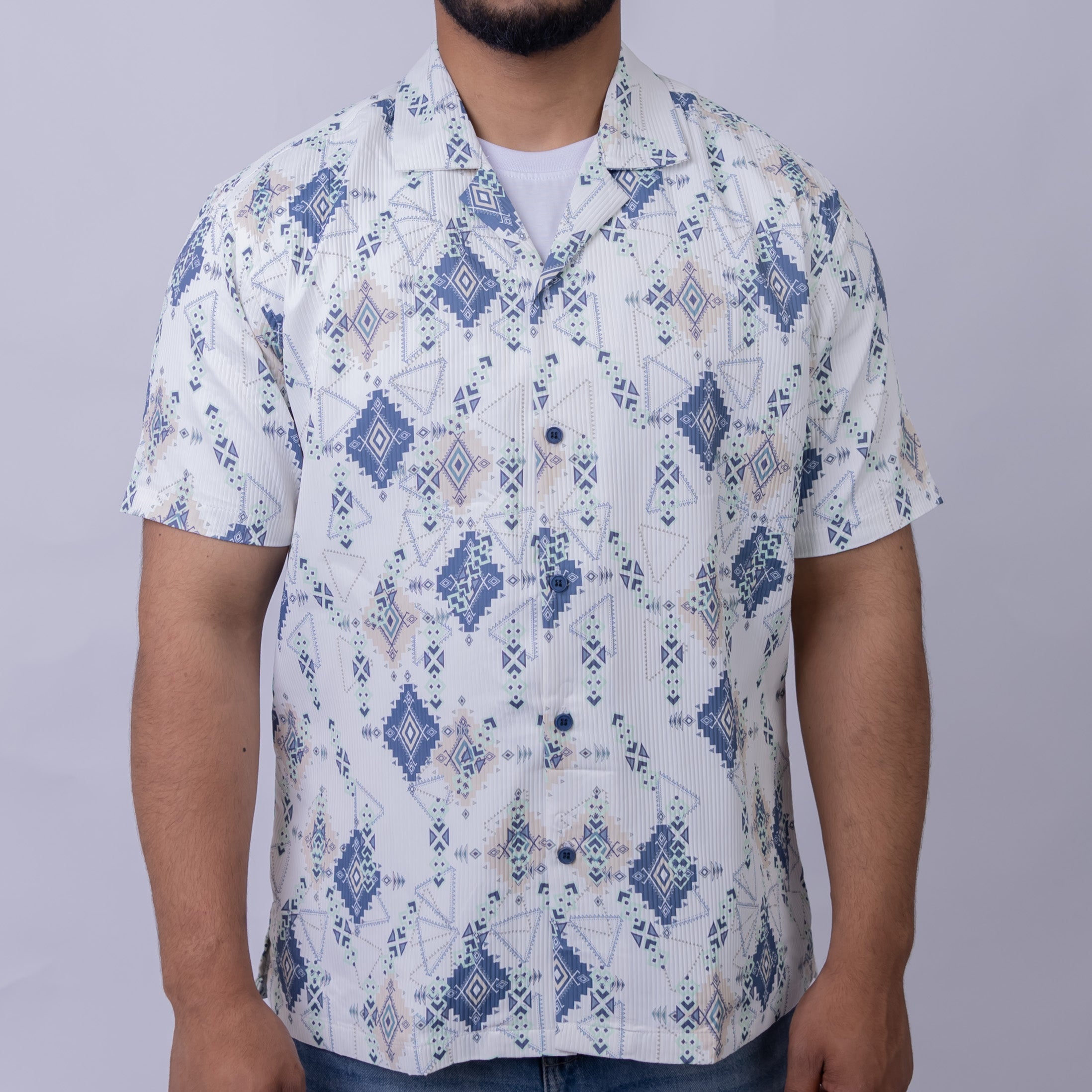 Relaxed Fit Aztec Print Short Sleeve Shirt for Men