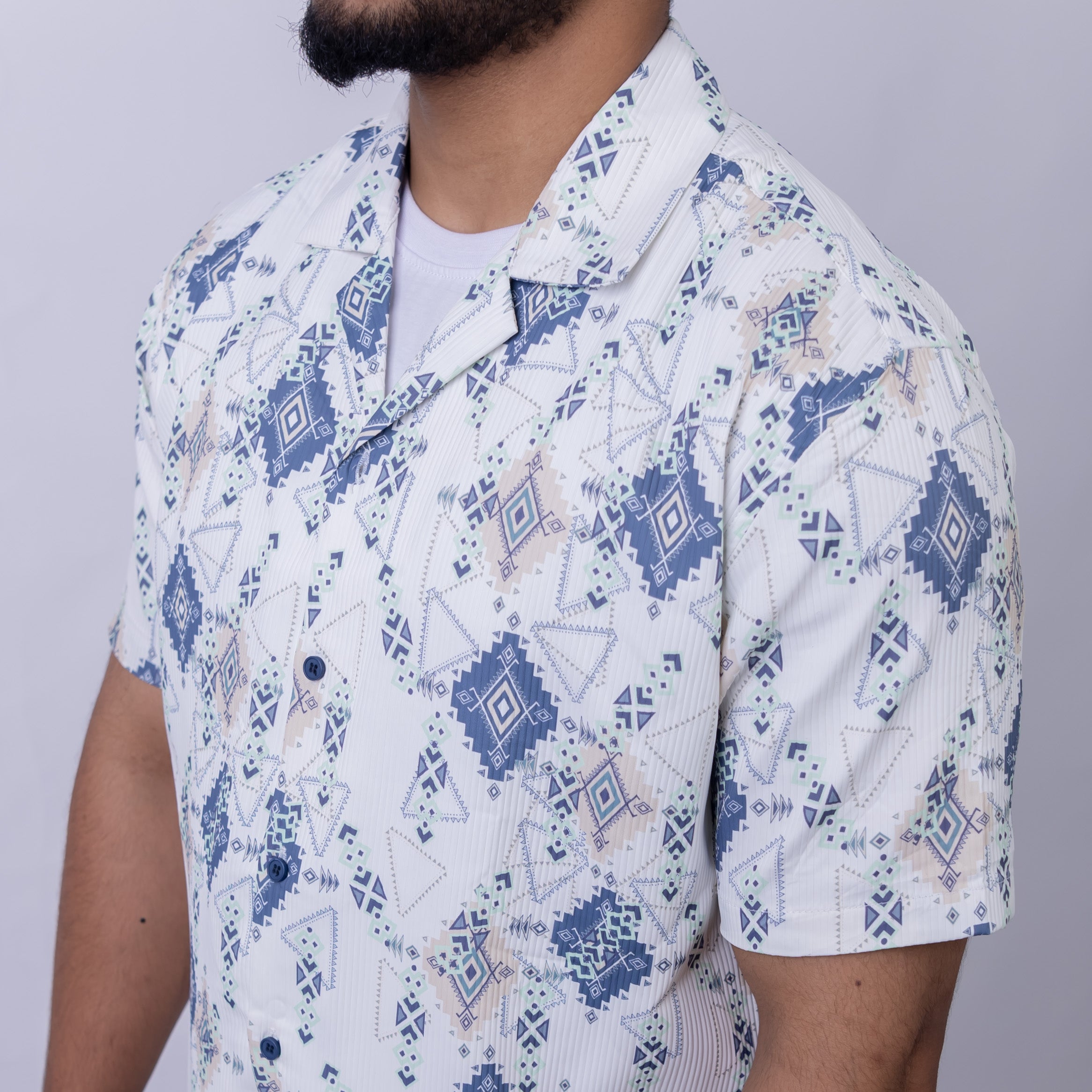 Relaxed Fit Aztec Print Short Sleeve Shirt for Men
