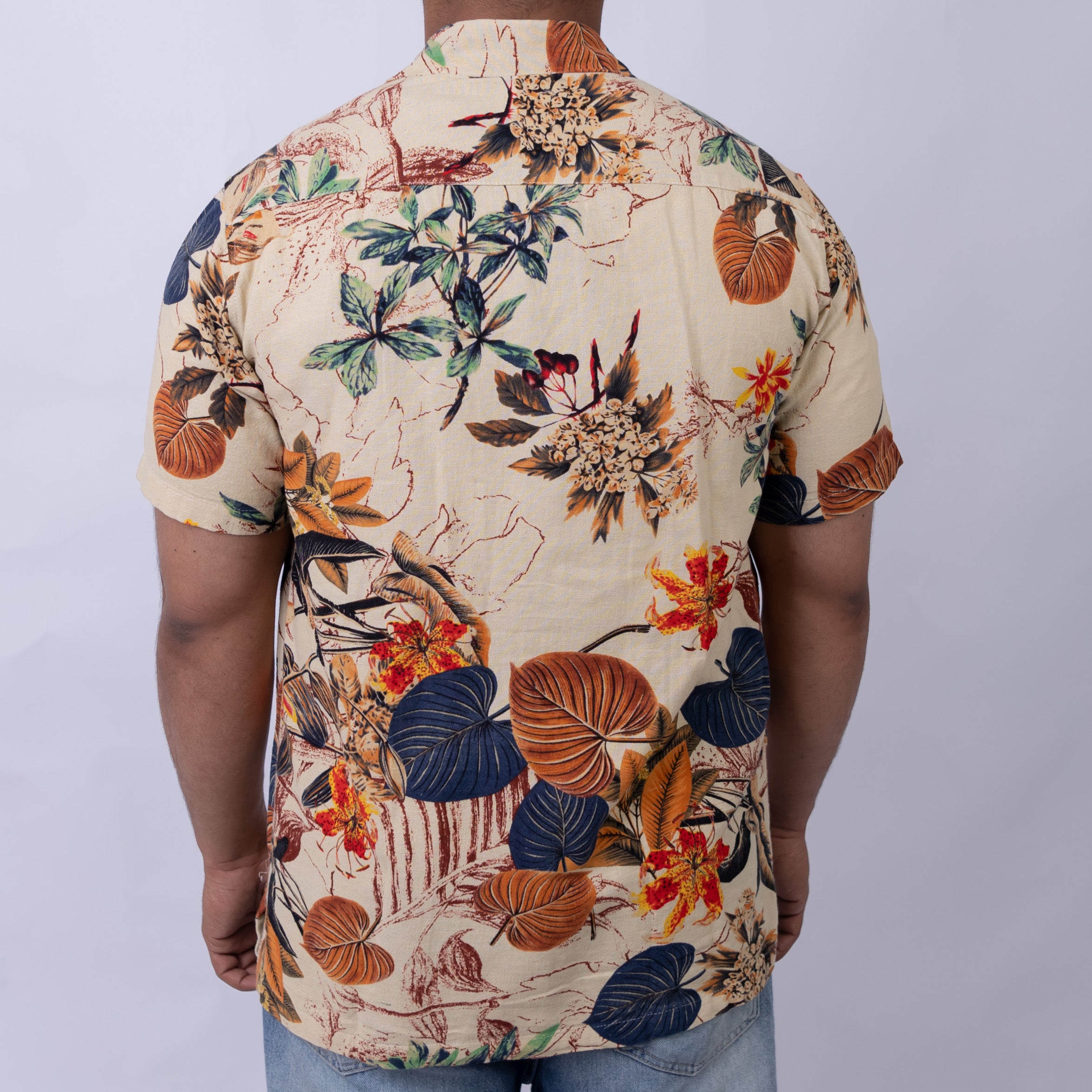 Relaxed Fit Botanical Print Short Sleeve Shirt for Men