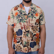 Relaxed Fit Botanical Print Short Sleeve Shirt for Men