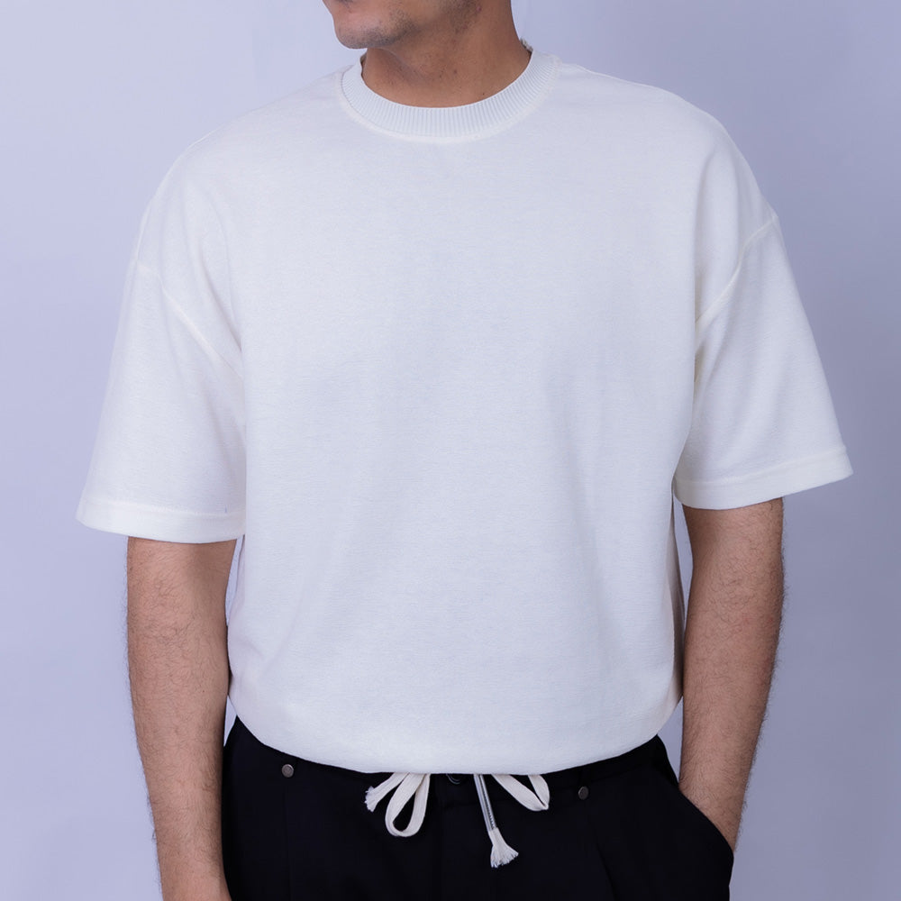 Giovane Oversized Men's Ribbed Neck Plain T-Shirt