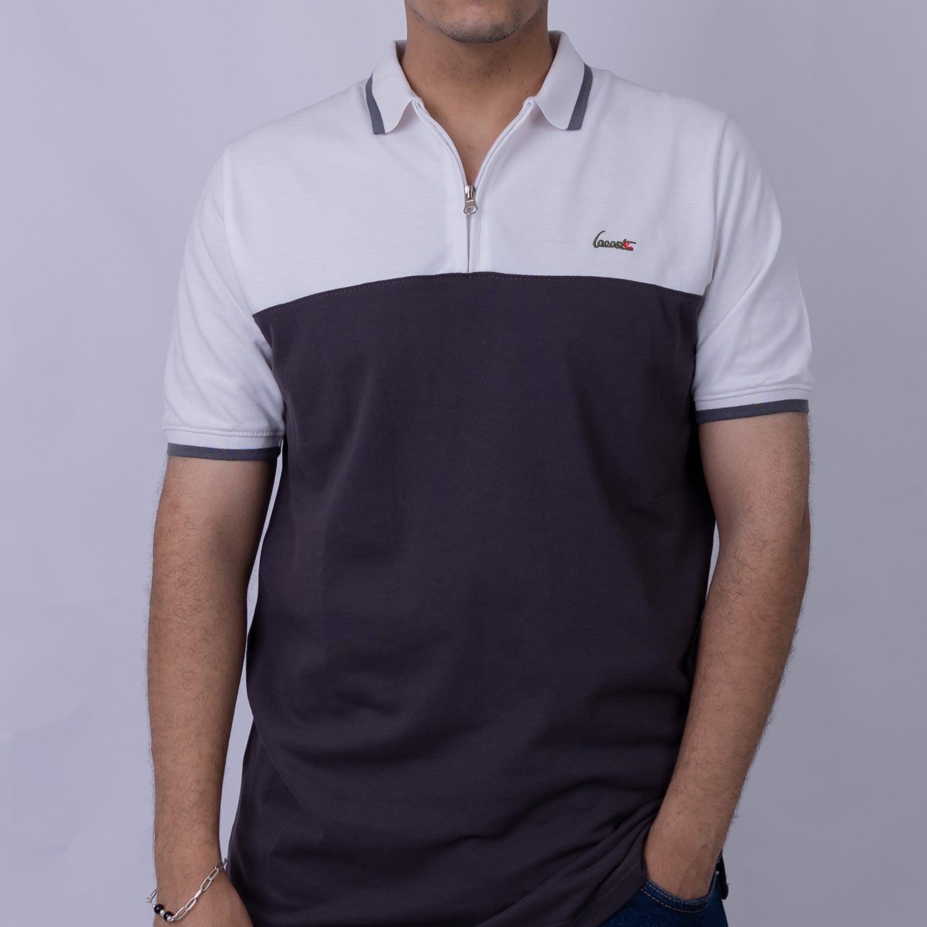 Slim Fit Half-Zip Cotton Men's Polo T-Shirt