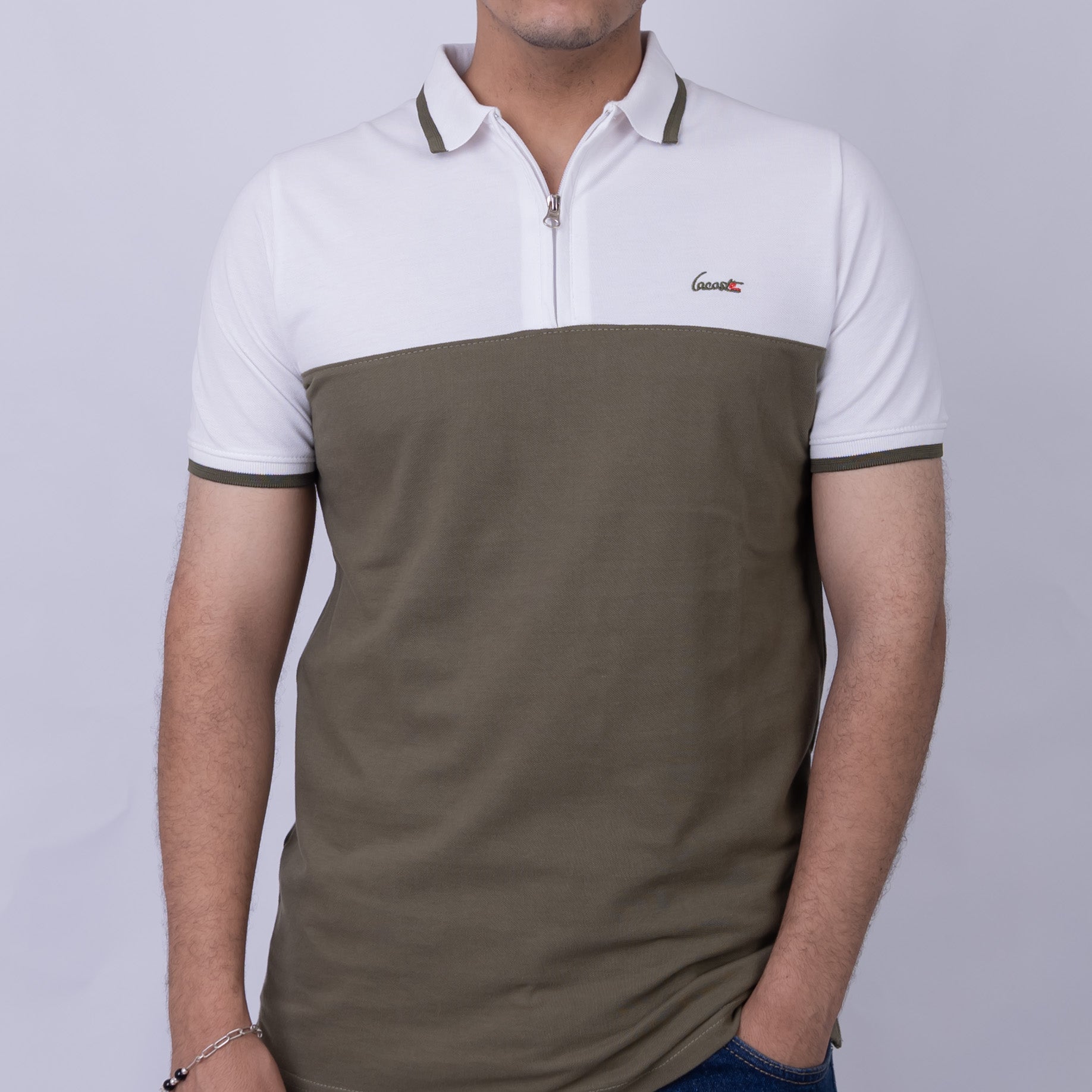 Slim Fit Half-Zip Cotton Men's Polo T-Shirt