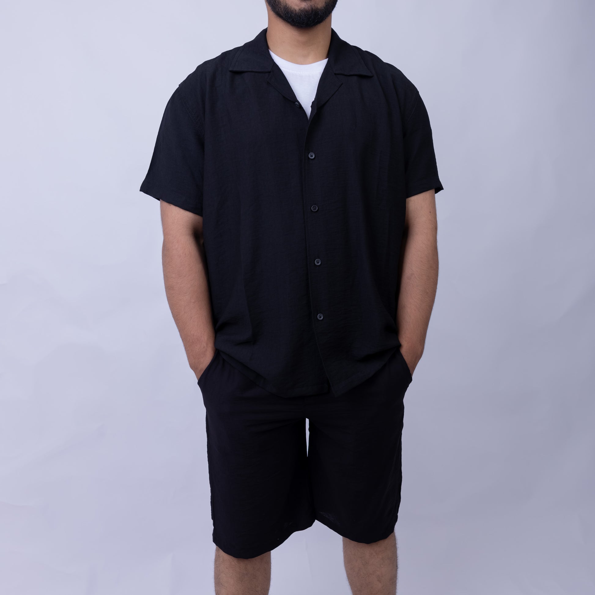 Linen Summer Set for Men | Shirt & Shorts Matching Suit Black