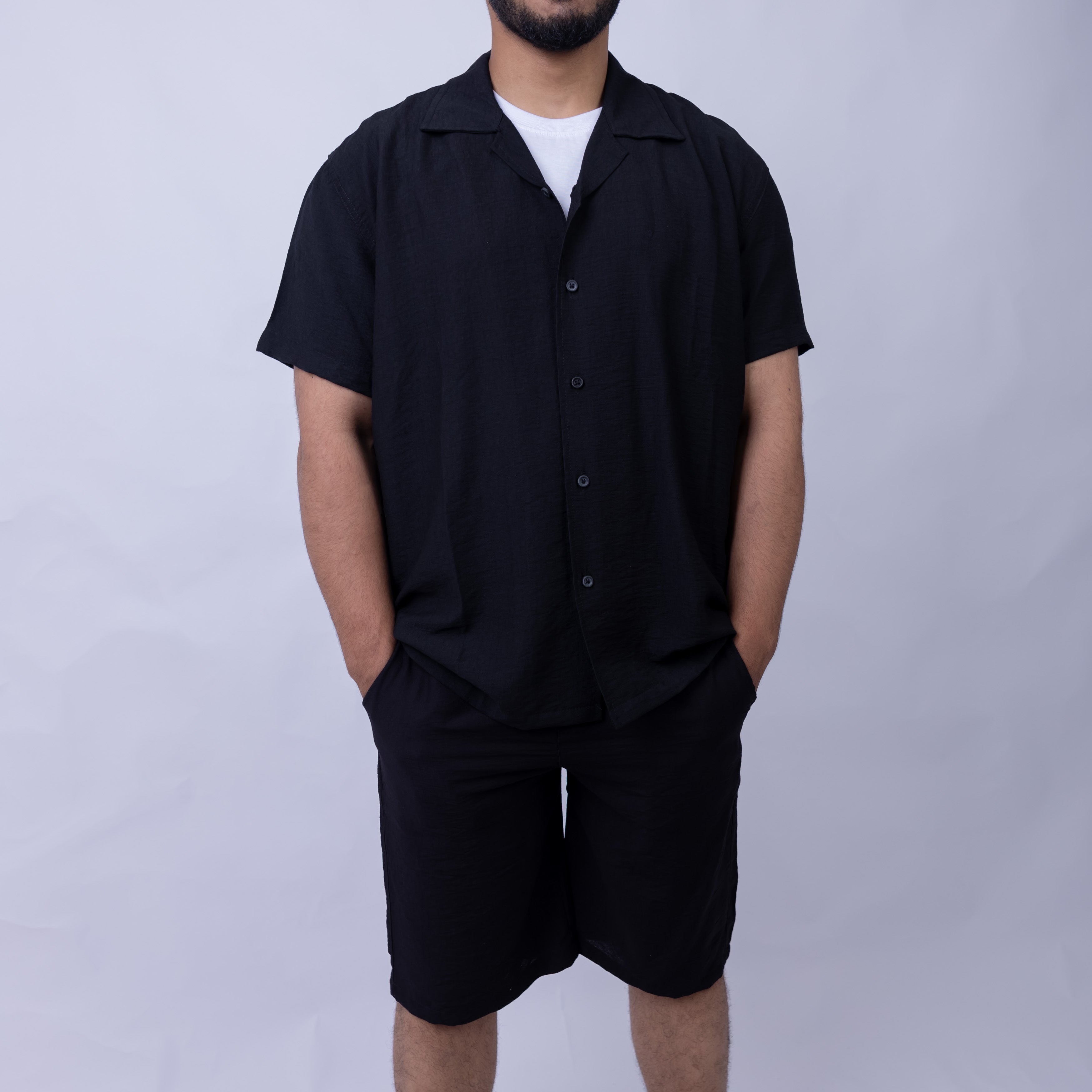 Linen Summer Set for Men | Shirt & Shorts Matching Suit Black