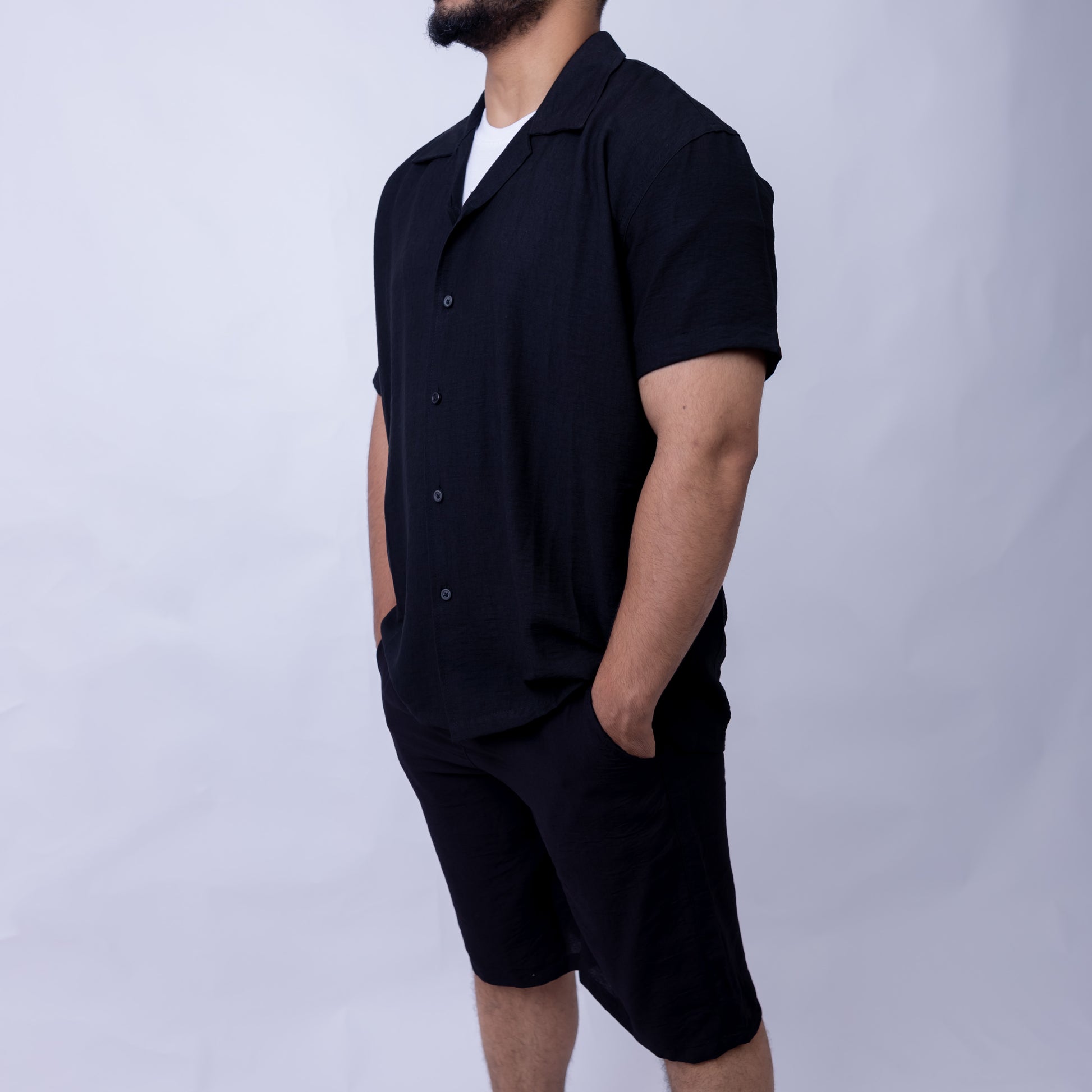Linen Summer Set for Men | Shirt & Shorts Matching Suit Black