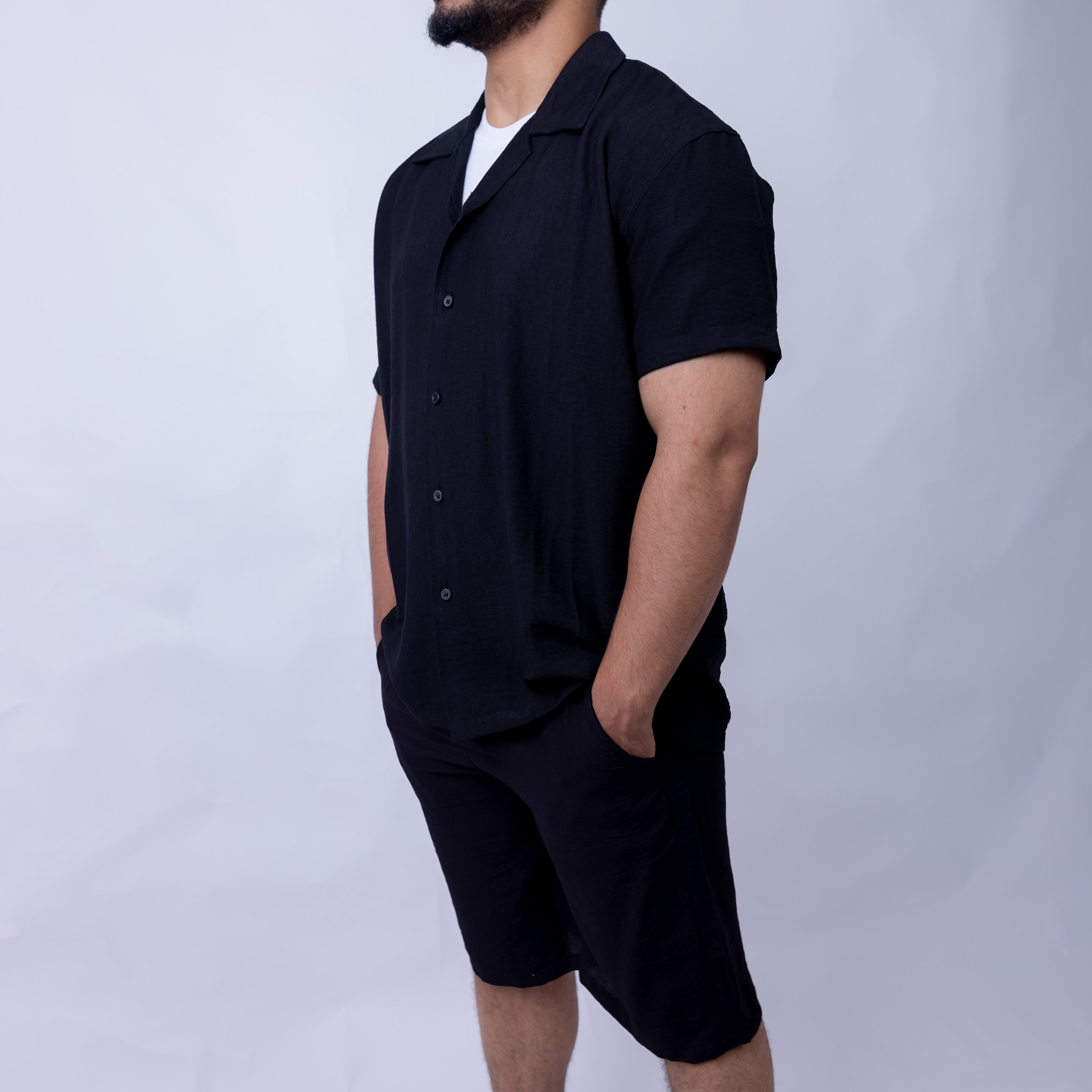 Linen Summer Set for Men | Shirt & Shorts Matching Suit Black