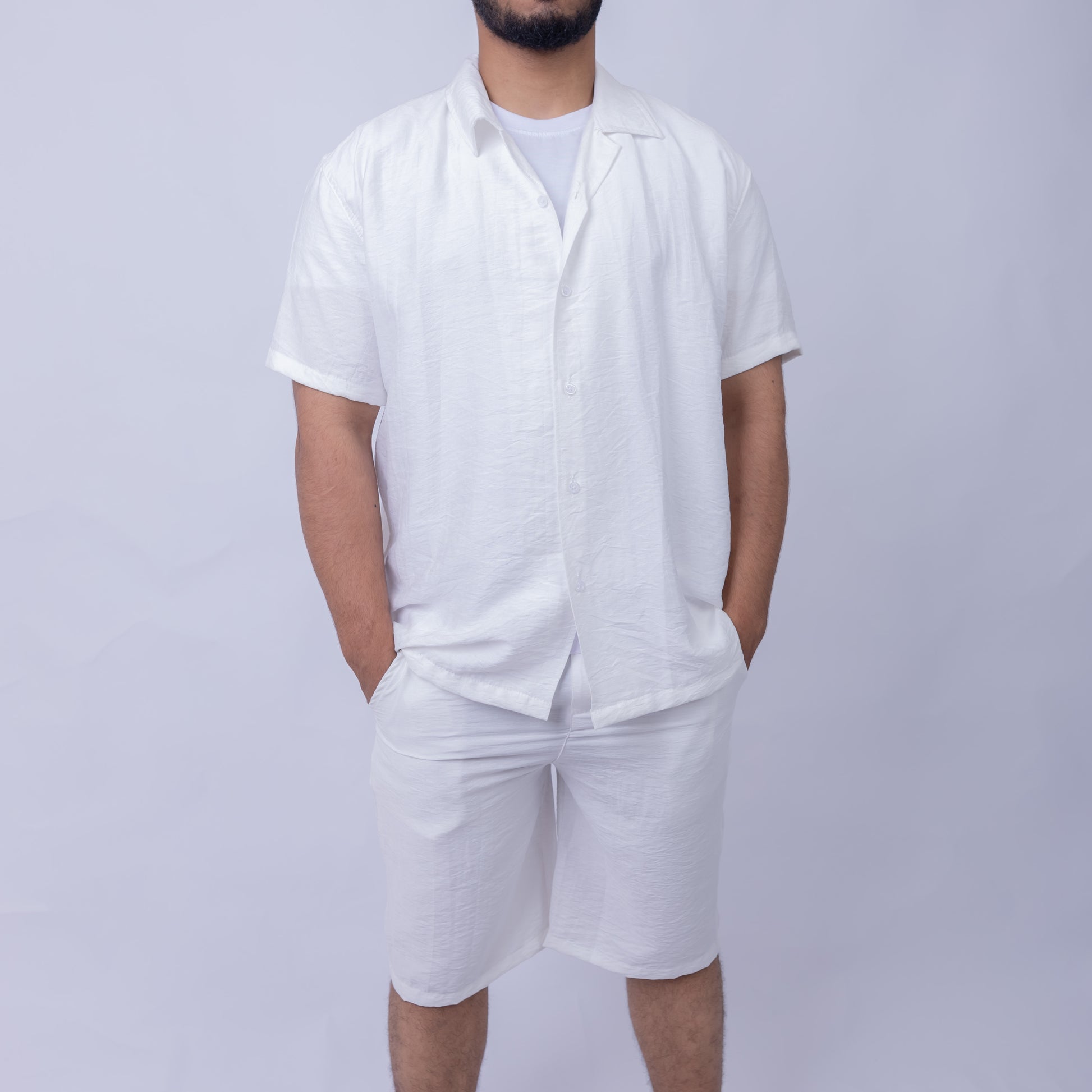 Linen Summer Set for Men | Shirt & Shorts Matching Suit White