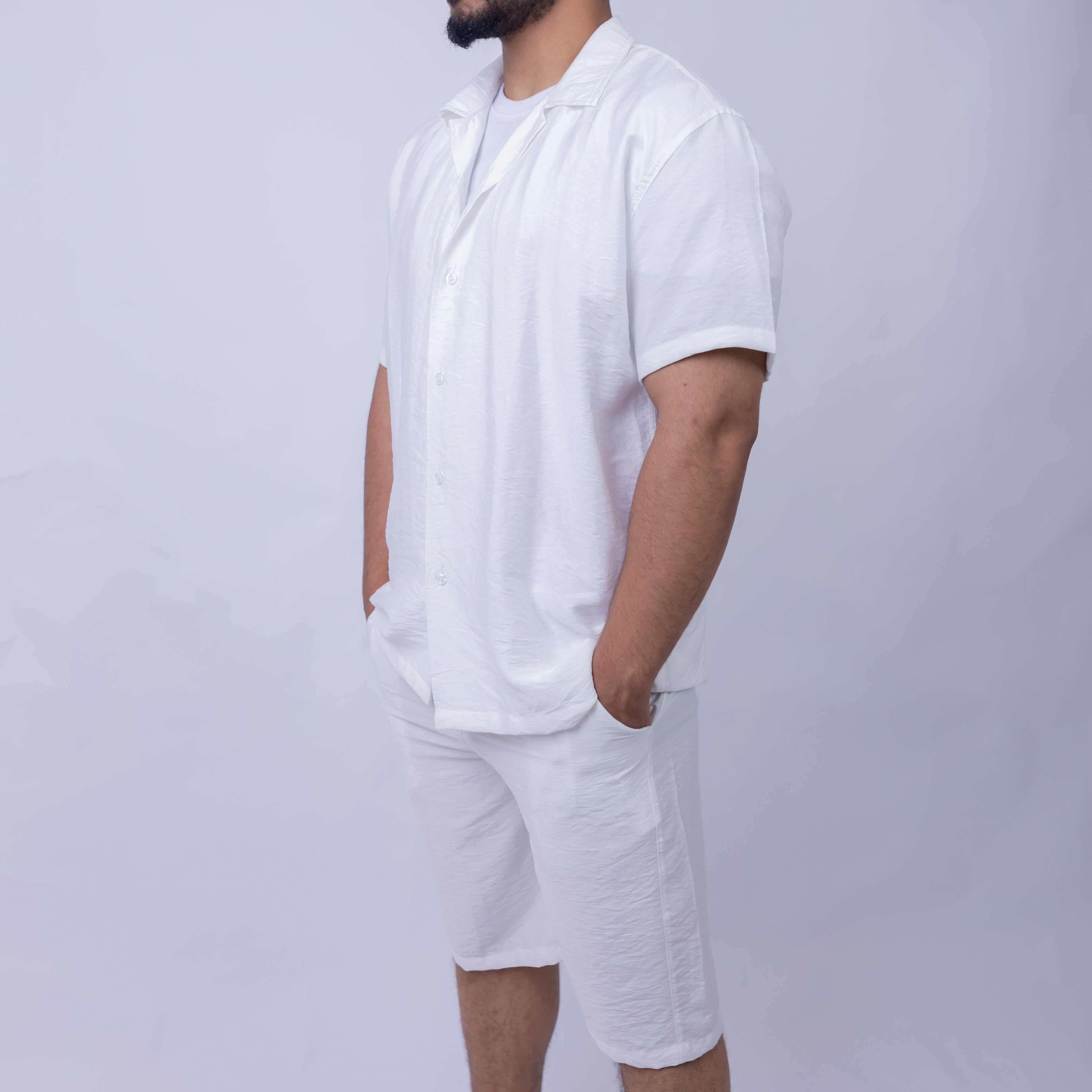 Linen Summer Set for Men | Shirt & Shorts Matching Suit White