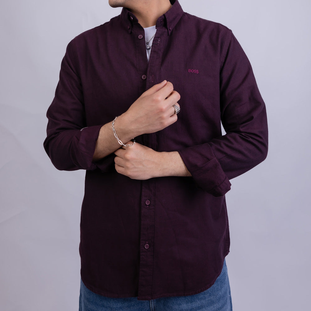 Slim Fit Gabardine Long Sleeve Shirt for Men