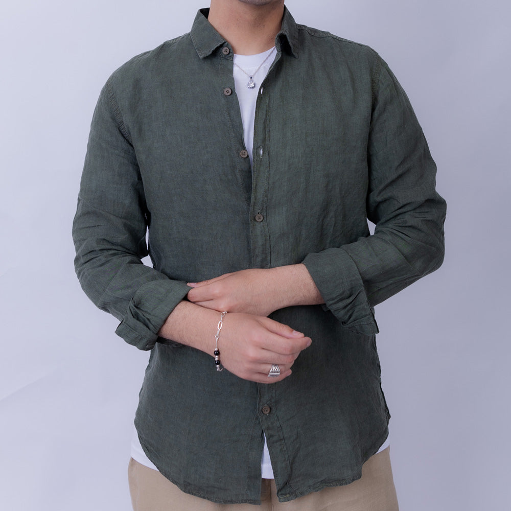 Relaxed Fit Linen Long Sleeve Shirt for Men