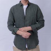 Relaxed Fit Linen Long Sleeve Shirt for Men
