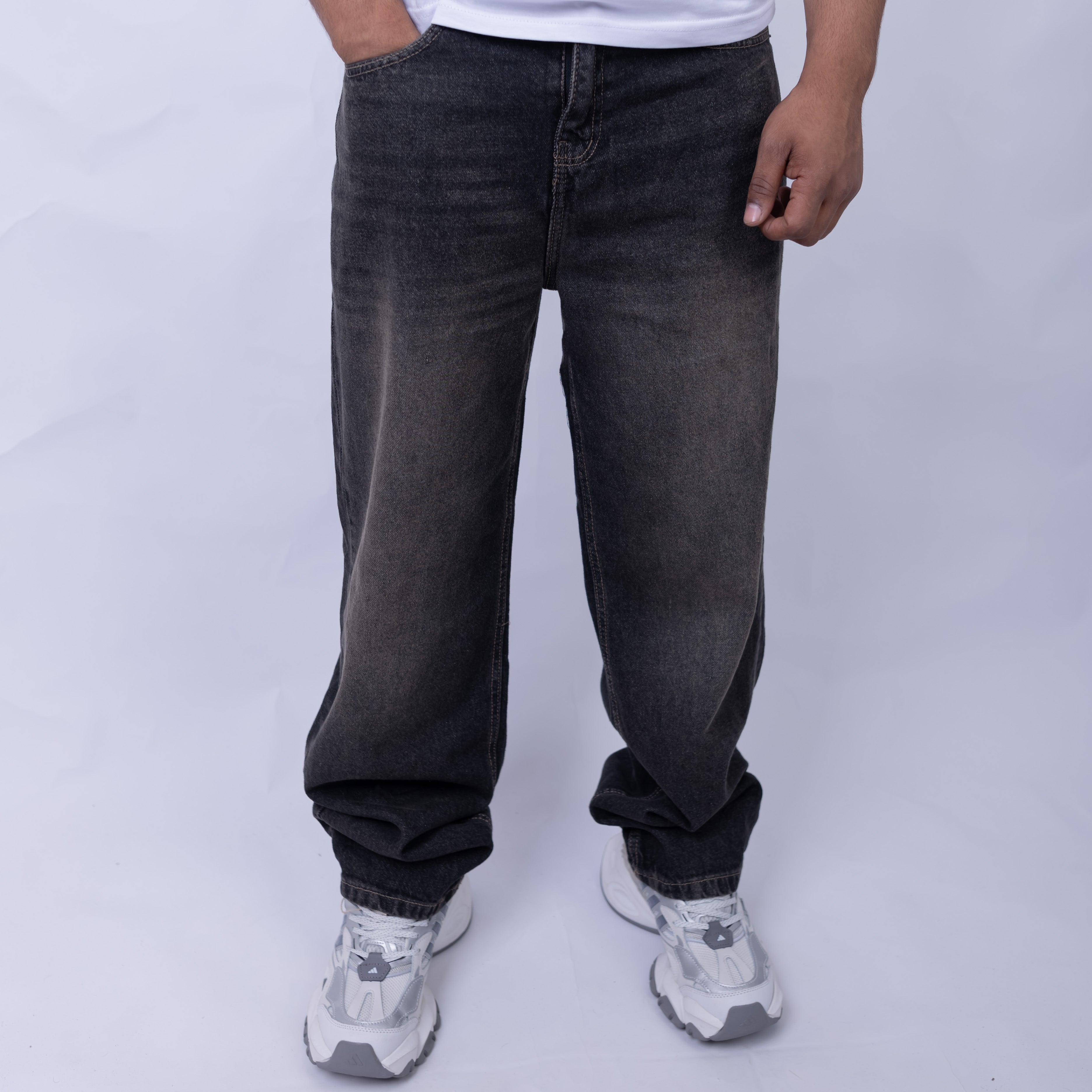 Baggy Wide-Leg Washed Black Denim Jeans MYLO U