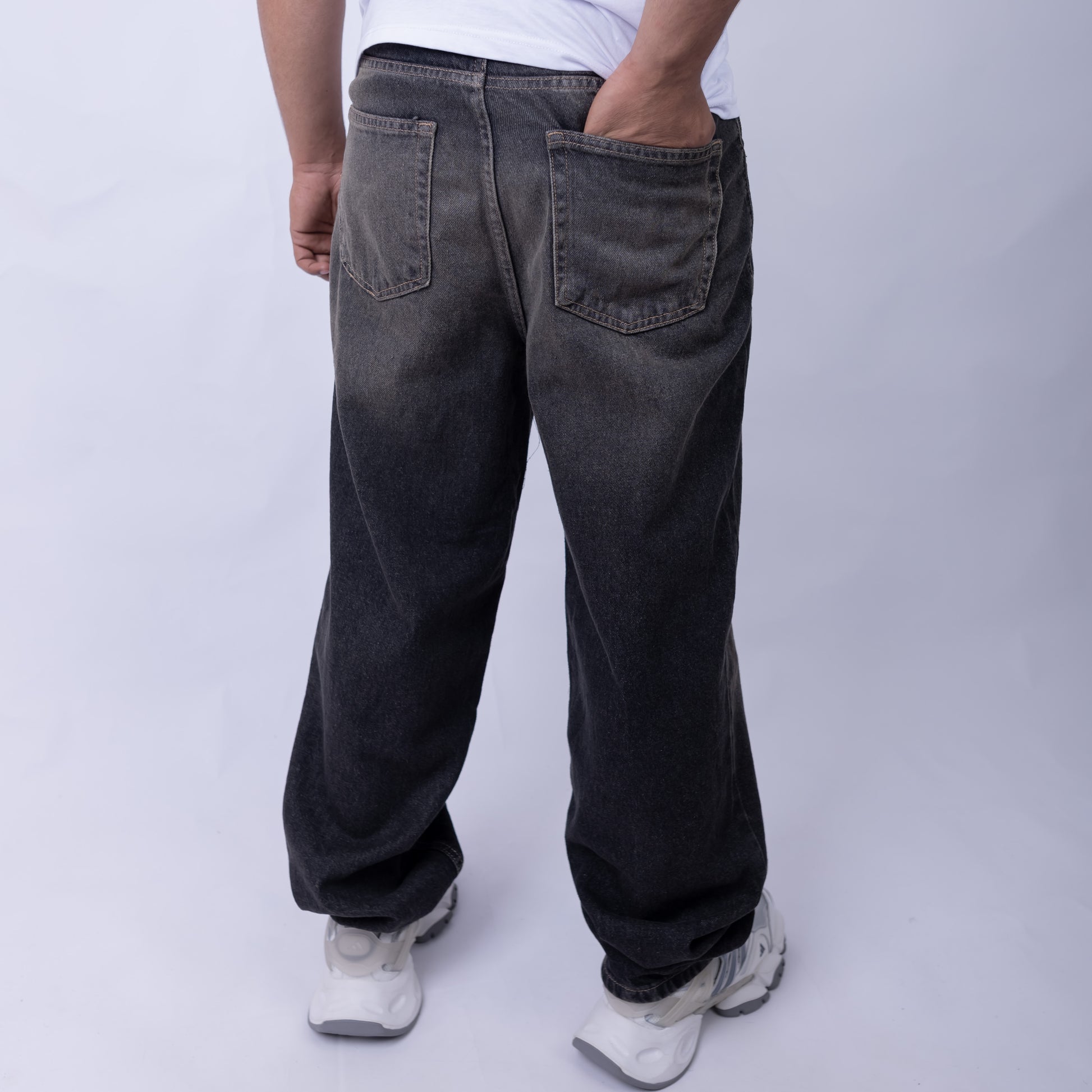 Baggy Wide-Leg Washed Black Denim Jeans MYLO U