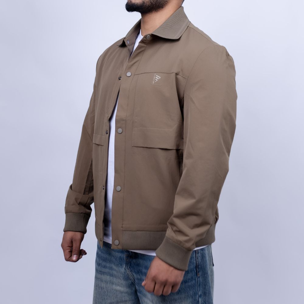 Relaxed Fit Cotton Jacket for Men | Snap Front Utility Flap Pockets