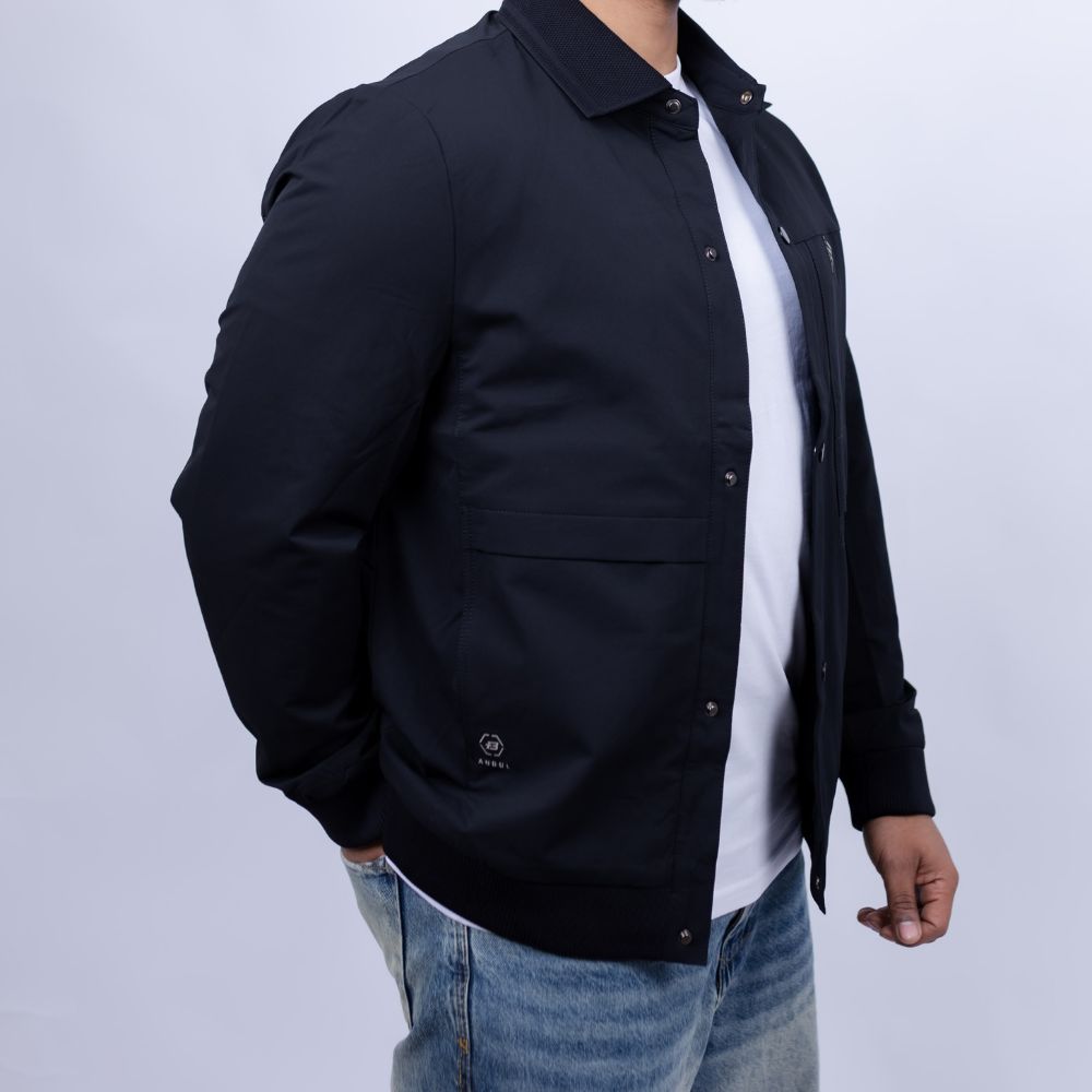 Relaxed Fit Cotton Jacket for Men | Snap Front Utility Flap Pockets