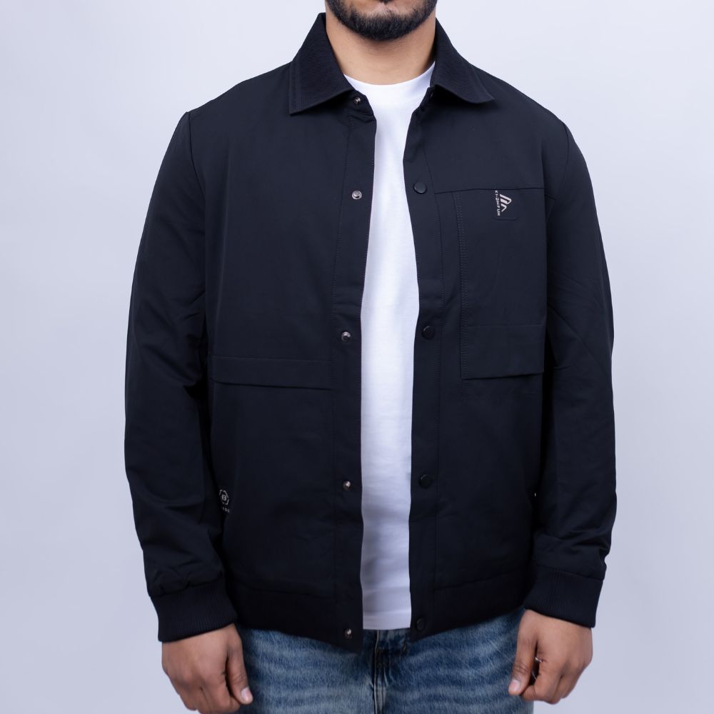 Relaxed Fit Cotton Jacket for Men | Snap Front Utility Flap Pockets