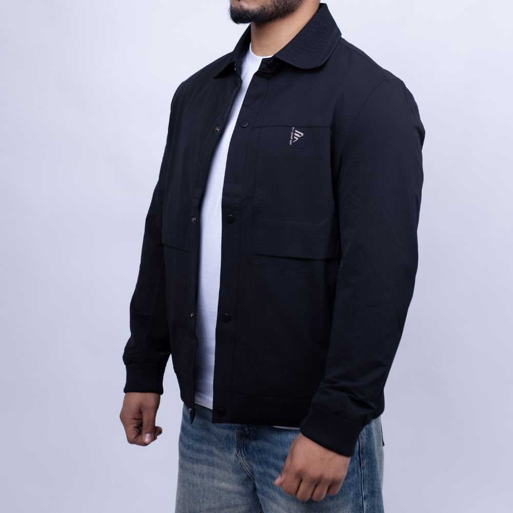 Relaxed Fit Cotton Jacket for Men | Snap Front Utility Flap Pockets