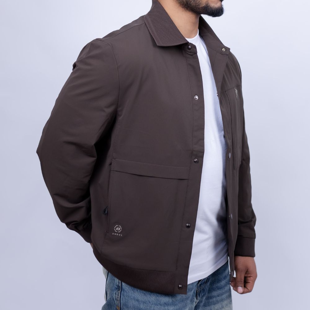Relaxed Fit Cotton Jacket for Men | Snap Front Utility Flap Pockets