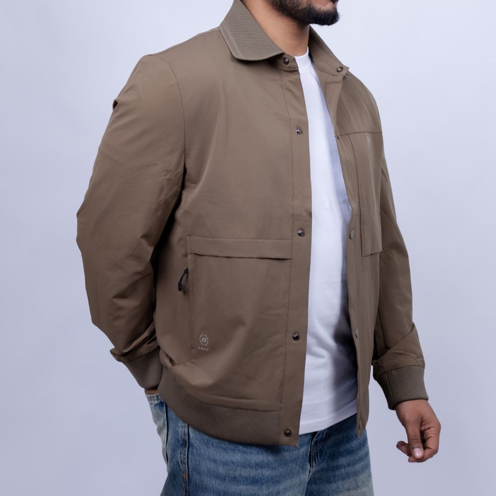 Relaxed Fit Cotton Jacket for Men | Snap Front Utility Flap Pockets